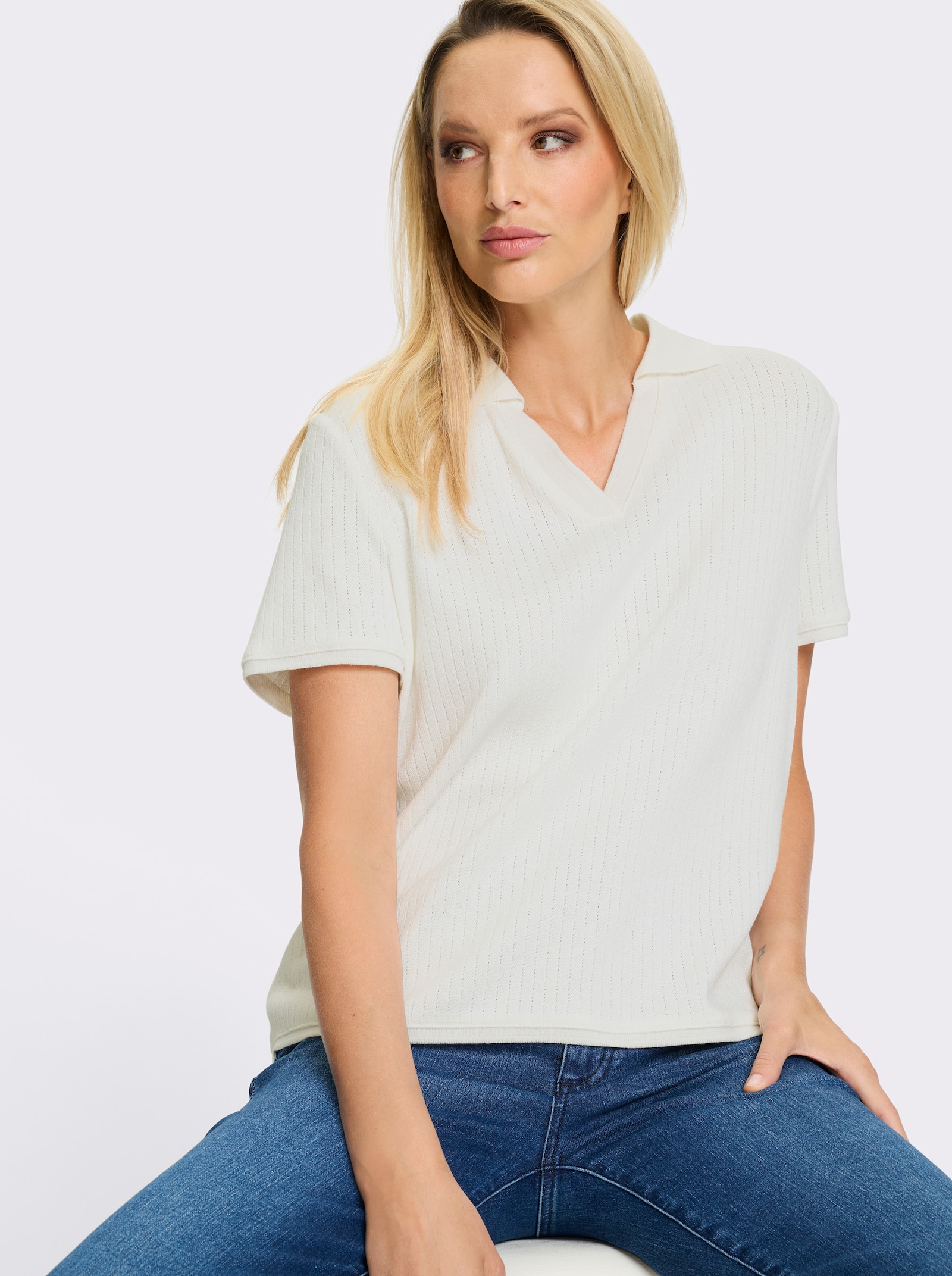 heine Poloshirt mit Ajour-Muster - ecru