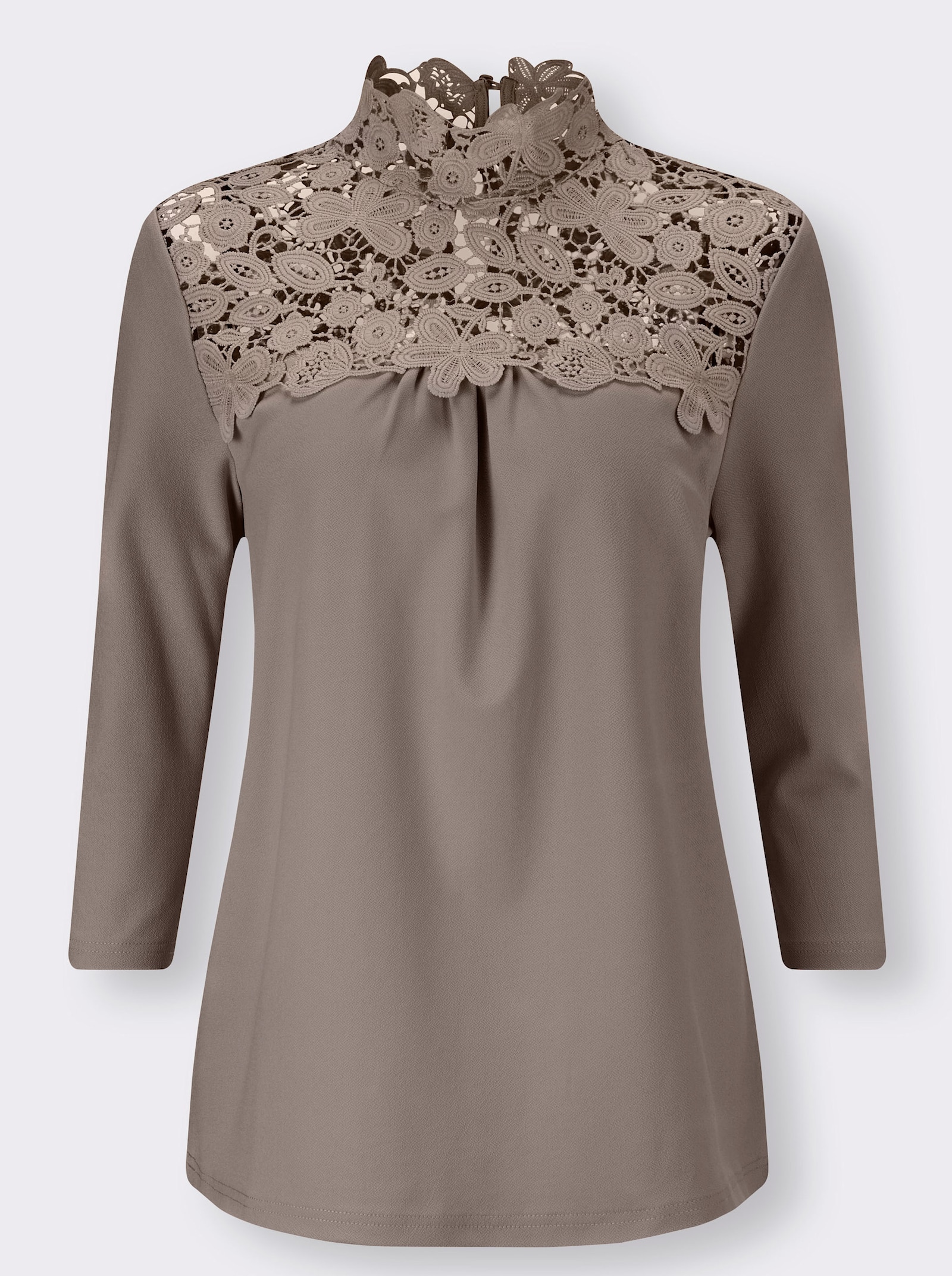 Spitzenshirt mit Stehkragen - taupe