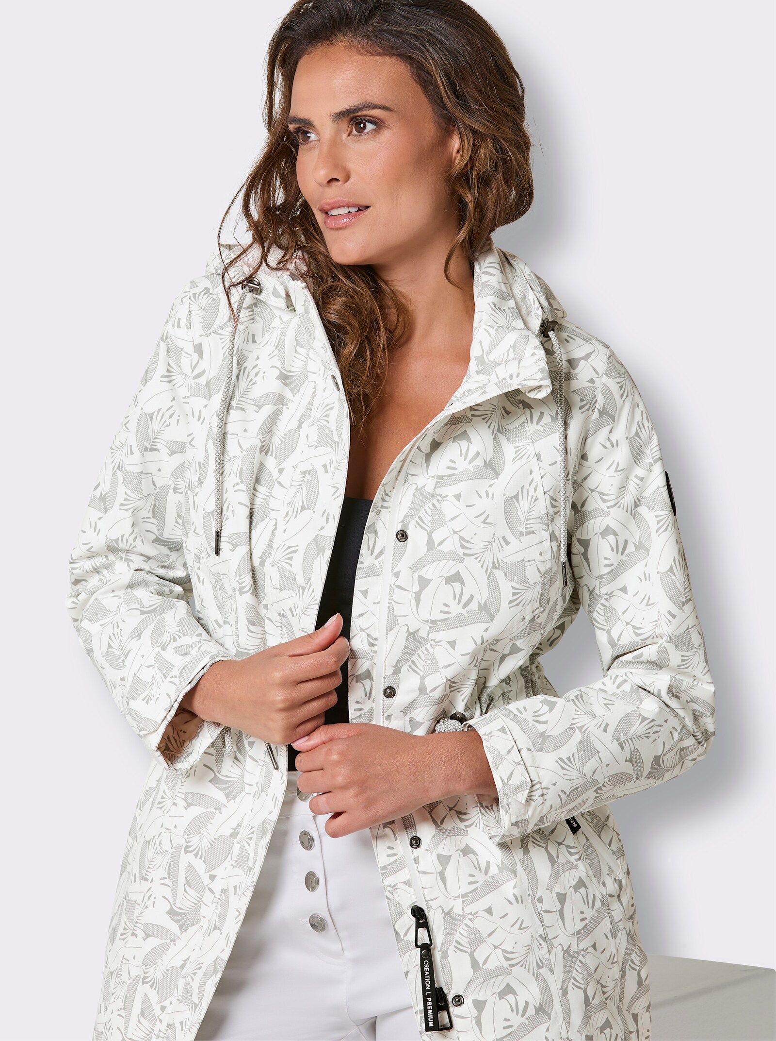 CREATION L PREMIUM Funktionsjacke mit Taillen-Tunnelzug - ecru-steingrau-bedruckt