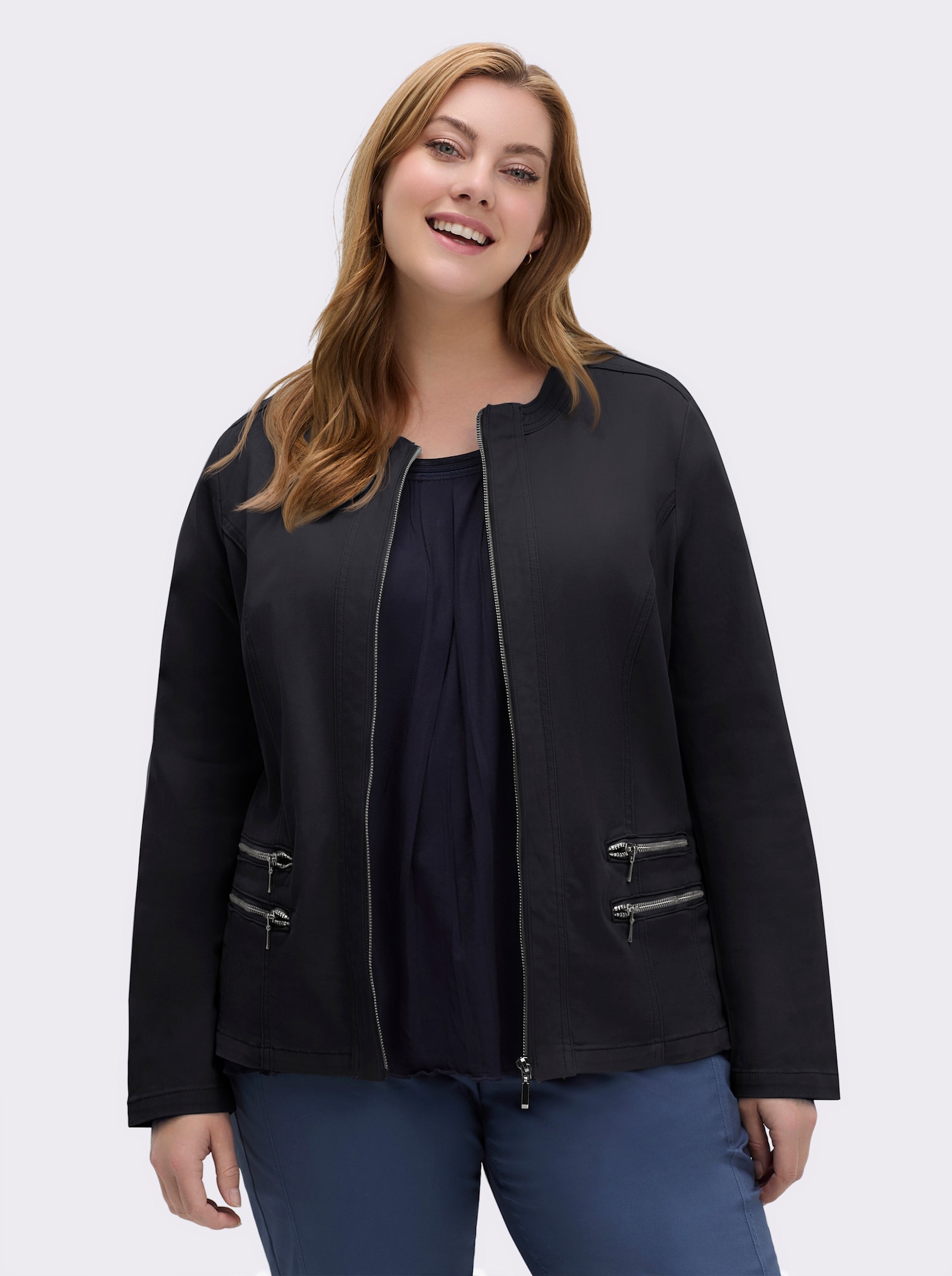 Jeansblazer mit Zier-Reißverschlüssen - schwarz