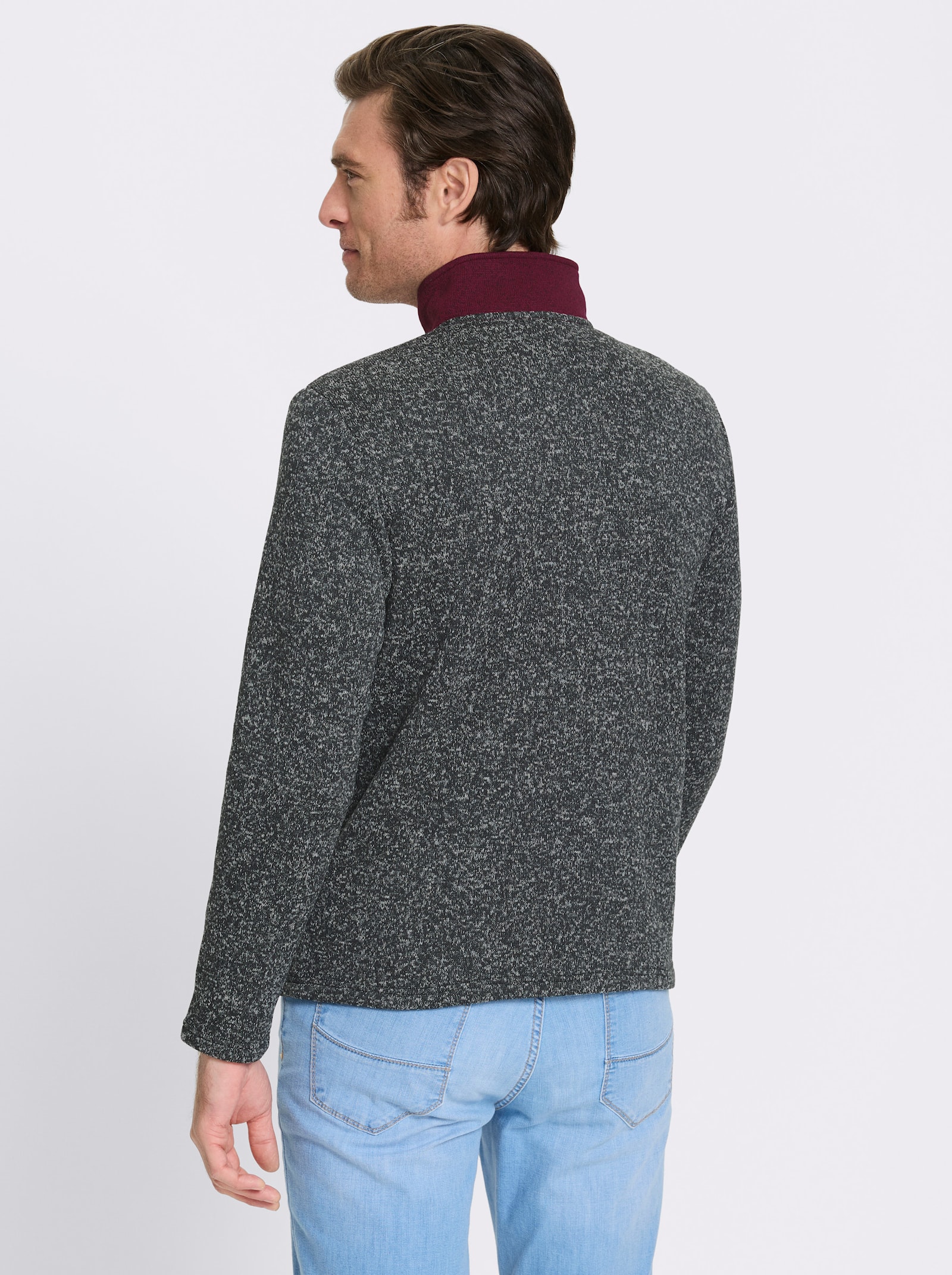 Catamaran Strickfleece-Pullover mit Stickerei - schwarz-bordeaux-meliert