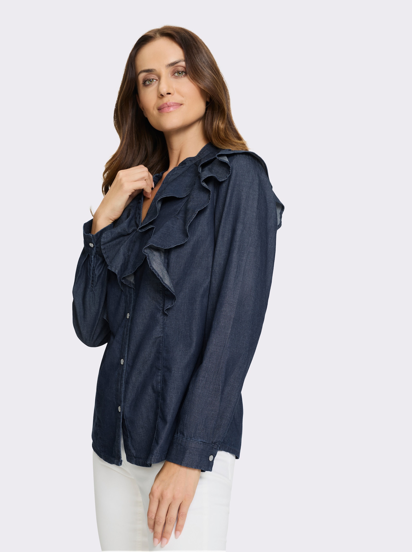 heine Jeansbluse mit Volants - dark blue