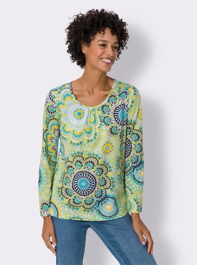 Rundhalsshirt aus reiner Baumwolle - pistazie-türkis-bedruckt