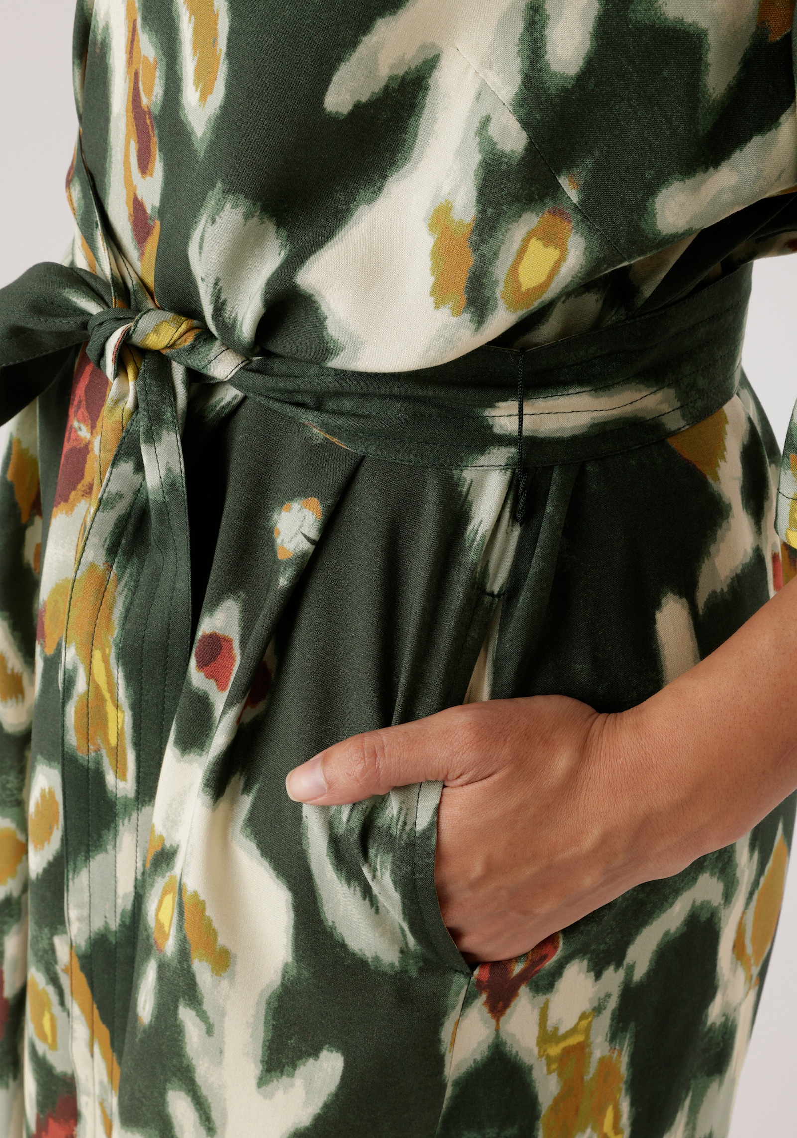 Aniston PLUS Blusenkleid - khaki-weiß-bordeaux-senf