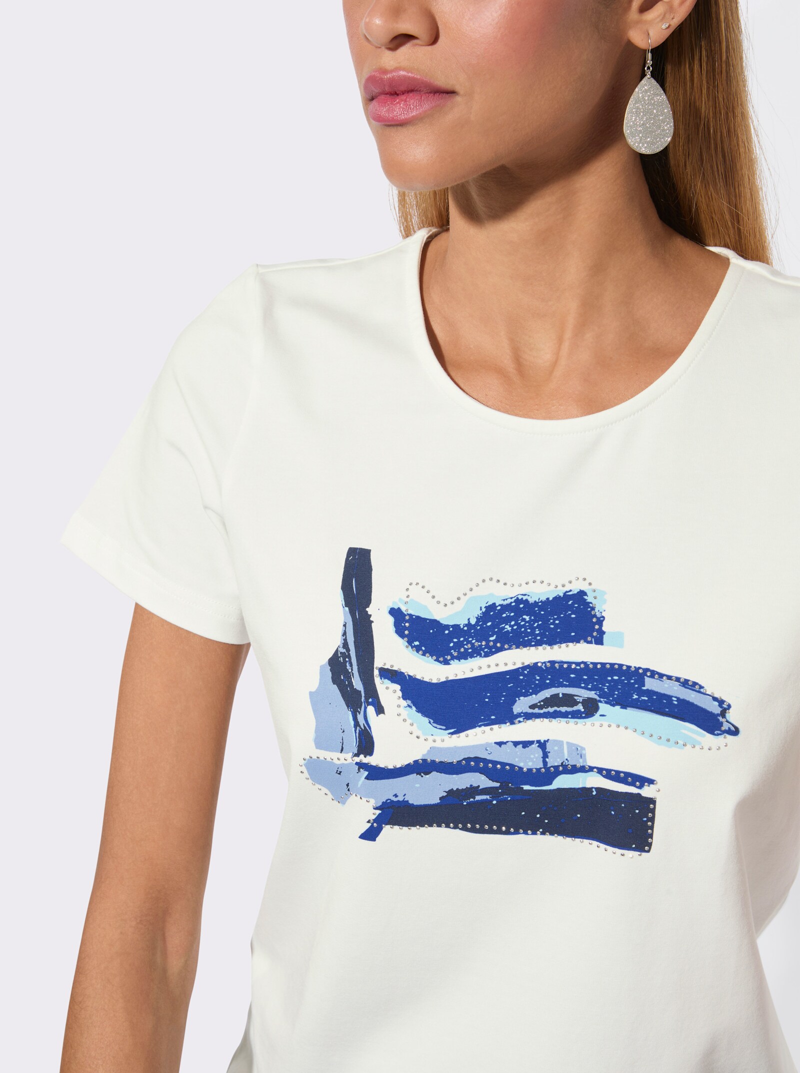 Rundhalsshirt mit platziertem Druck - ecru