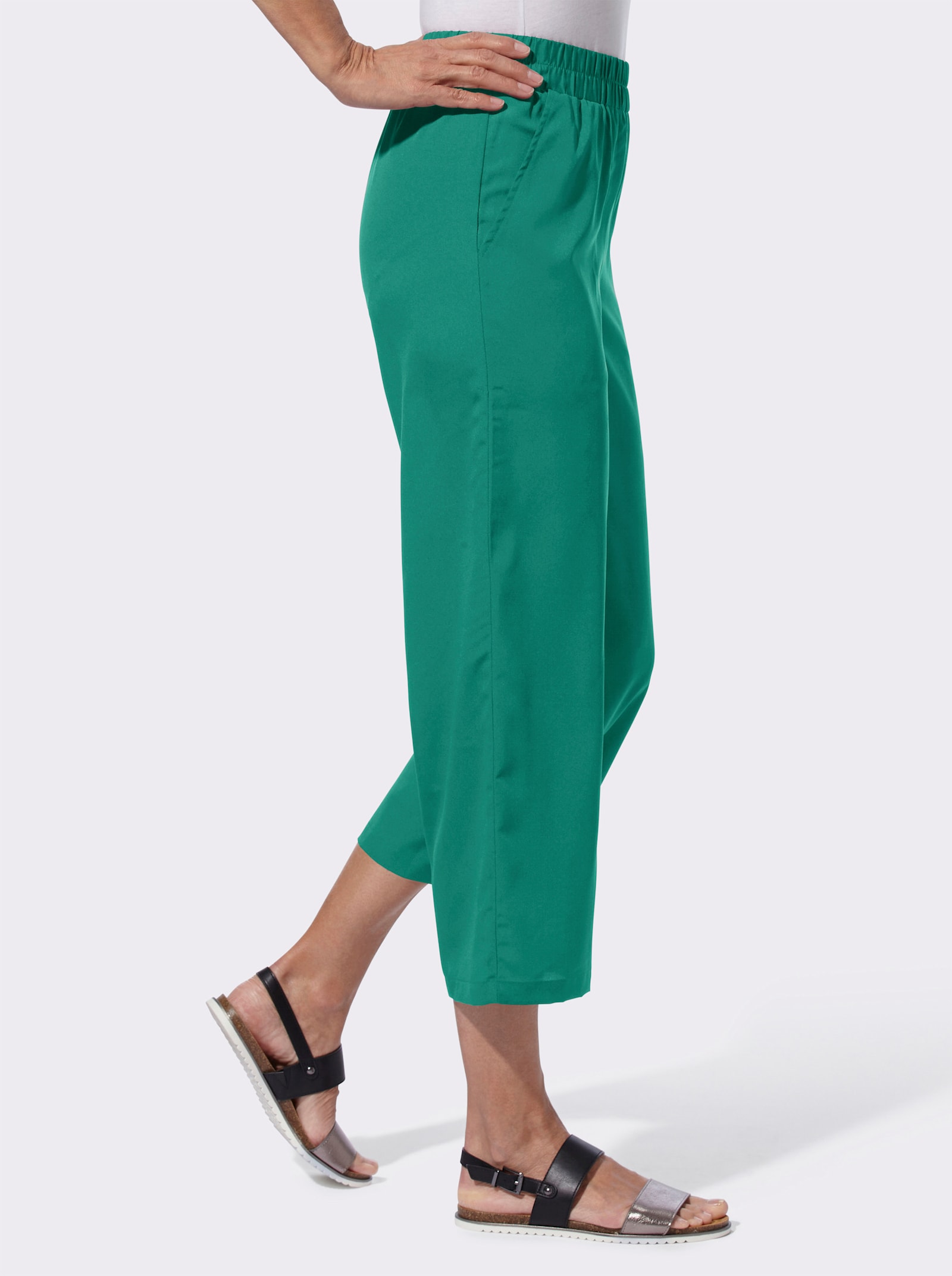 Culotte mit zwei Taschen - dunkelrot-smaragd-gestreift + smaragd