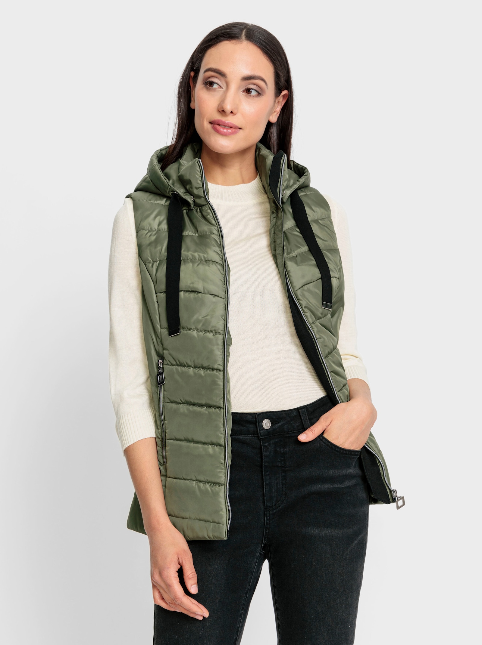 heine Steppweste mit abnehmbarer Kapuze - khaki