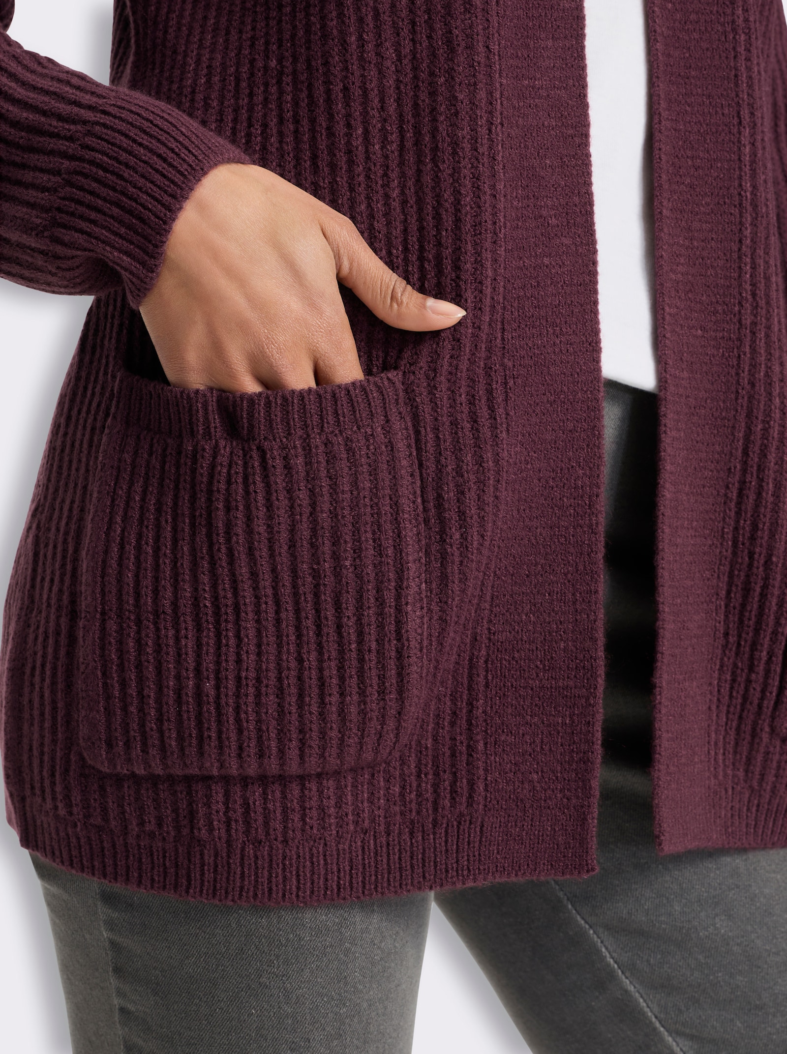 Strickjacke in gerippter Grobstrick-Optik - burgund