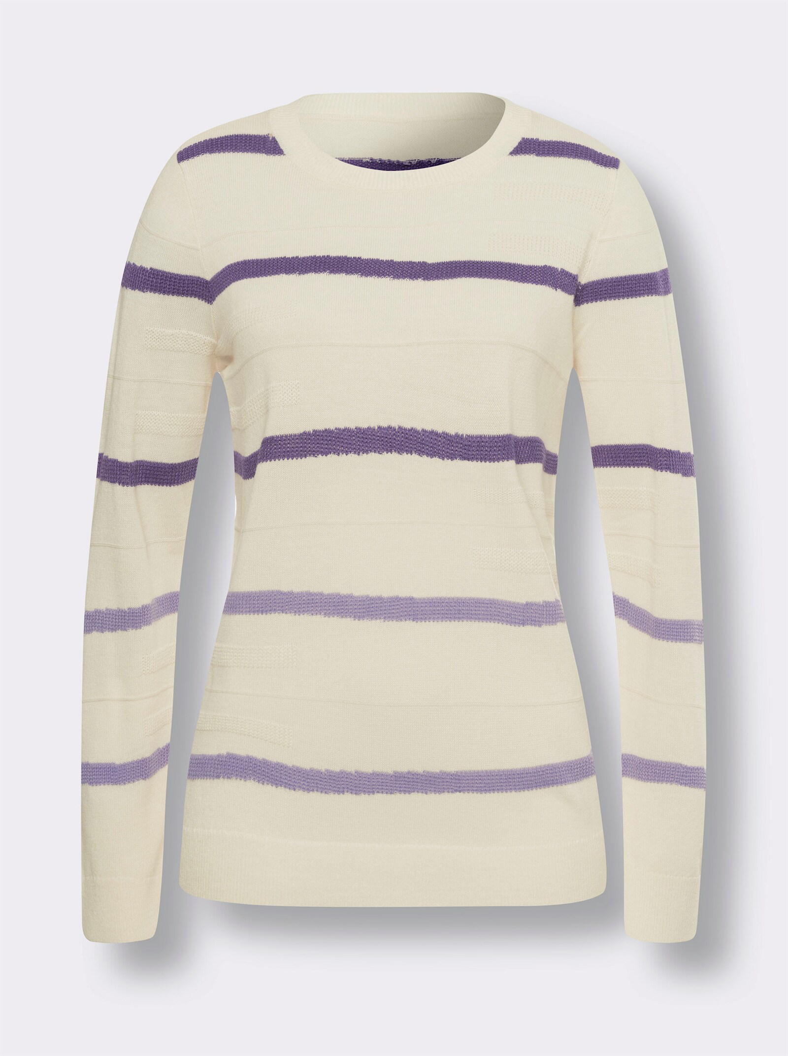 Svetr s kulatým výstřihem a intarzovaným vzorem - šampaňská-lila-vzor