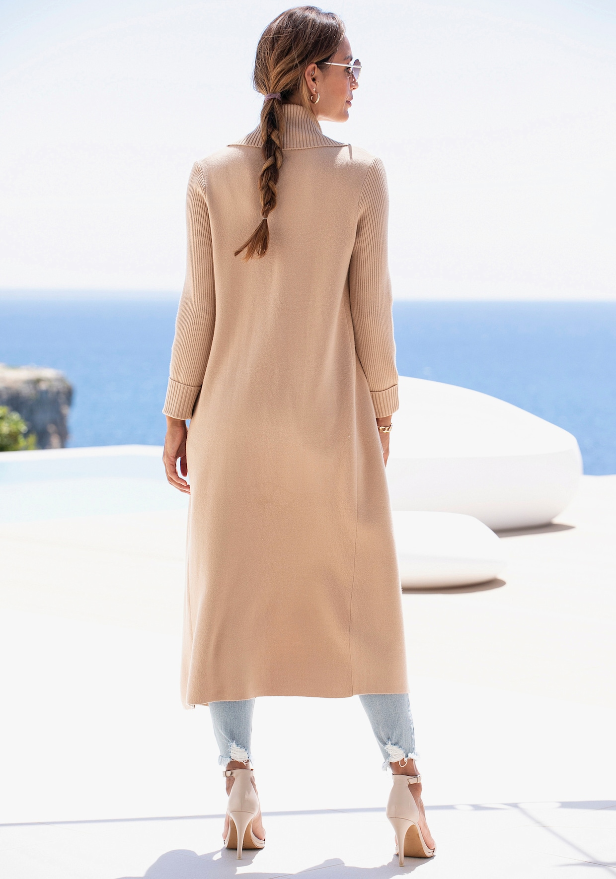 LASCANA Lang gebreid vest - camelkleuren