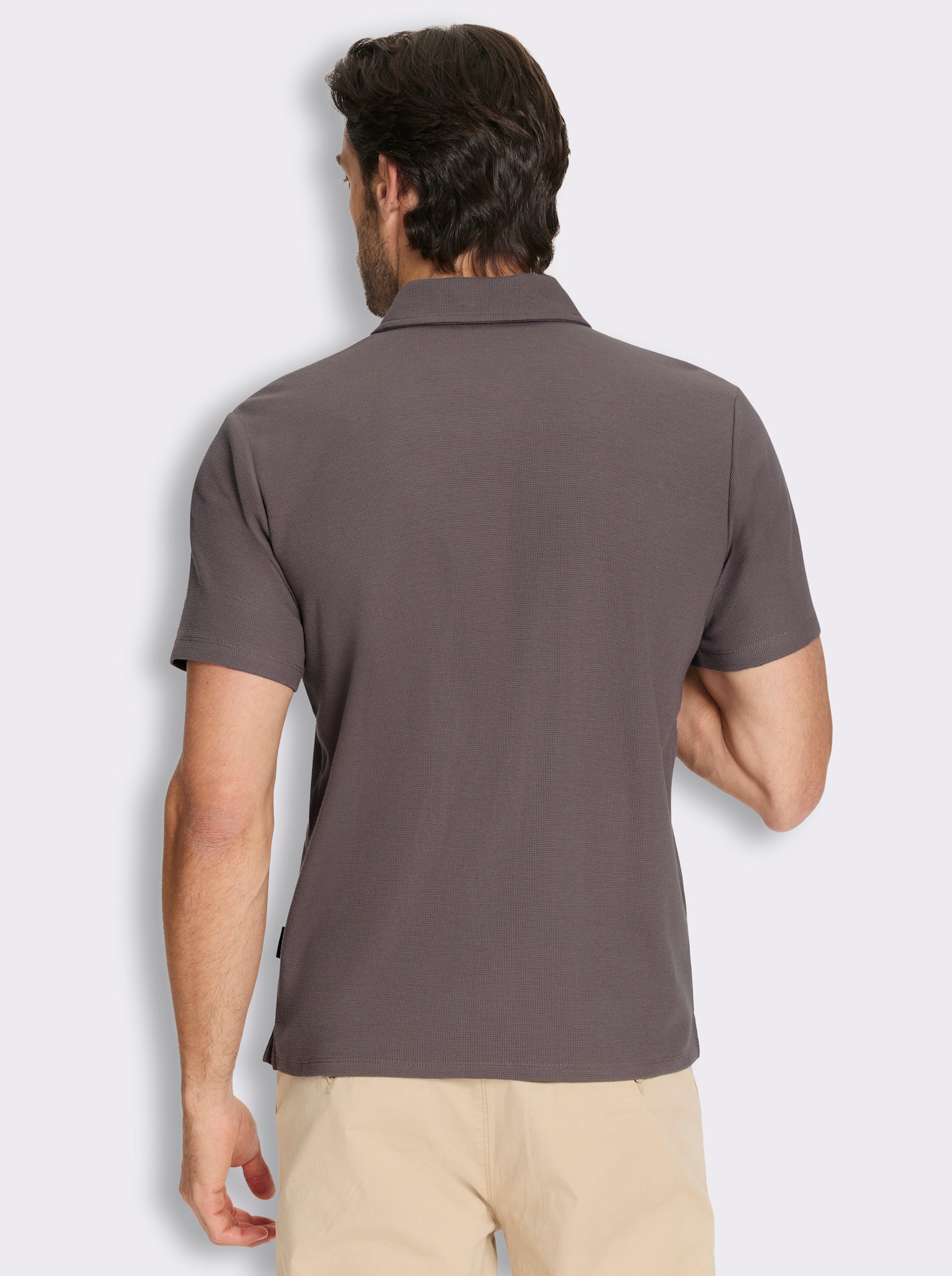 Marco Donati Kurzarmshirt mit Waffel-Struktur, Baumwolle - dunkeltaupe