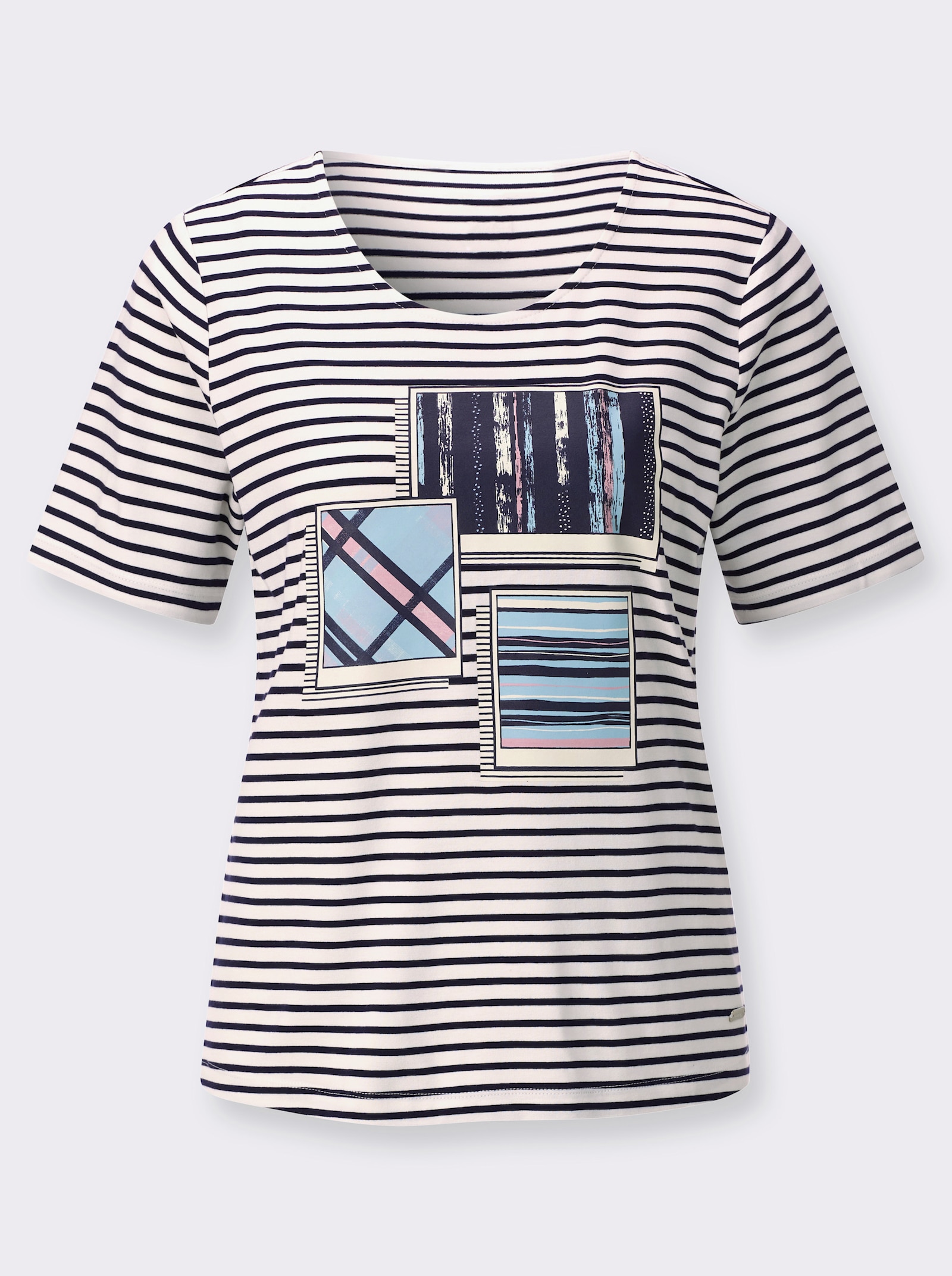 Ringelshirt mit platziertem Druck - ecru-marine-bedruckt