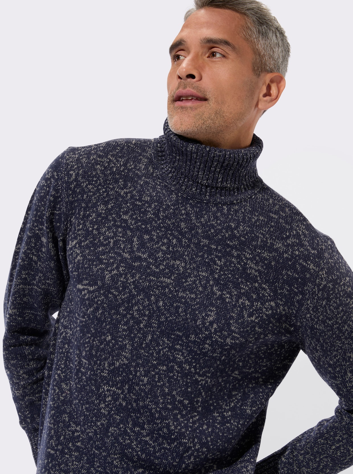 Svetr s rolákovým límcem melanžového vzhledu - námořnická modrá-melír