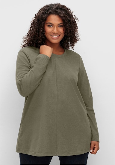 sheego Langarmshirt - khaki-meliert