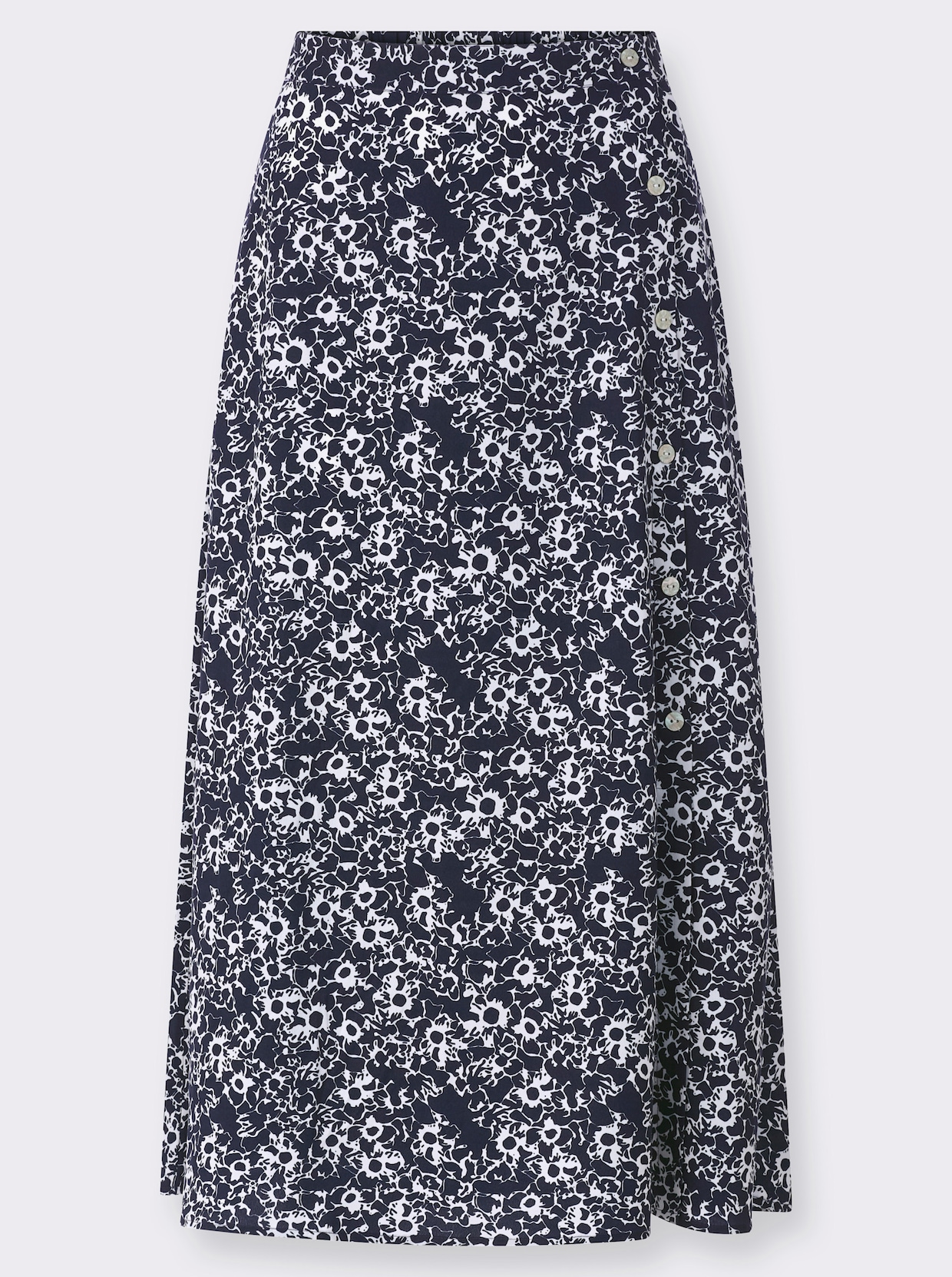 Schlupfrock mit Zierknopfleiste - marine-weiß-bedruckt