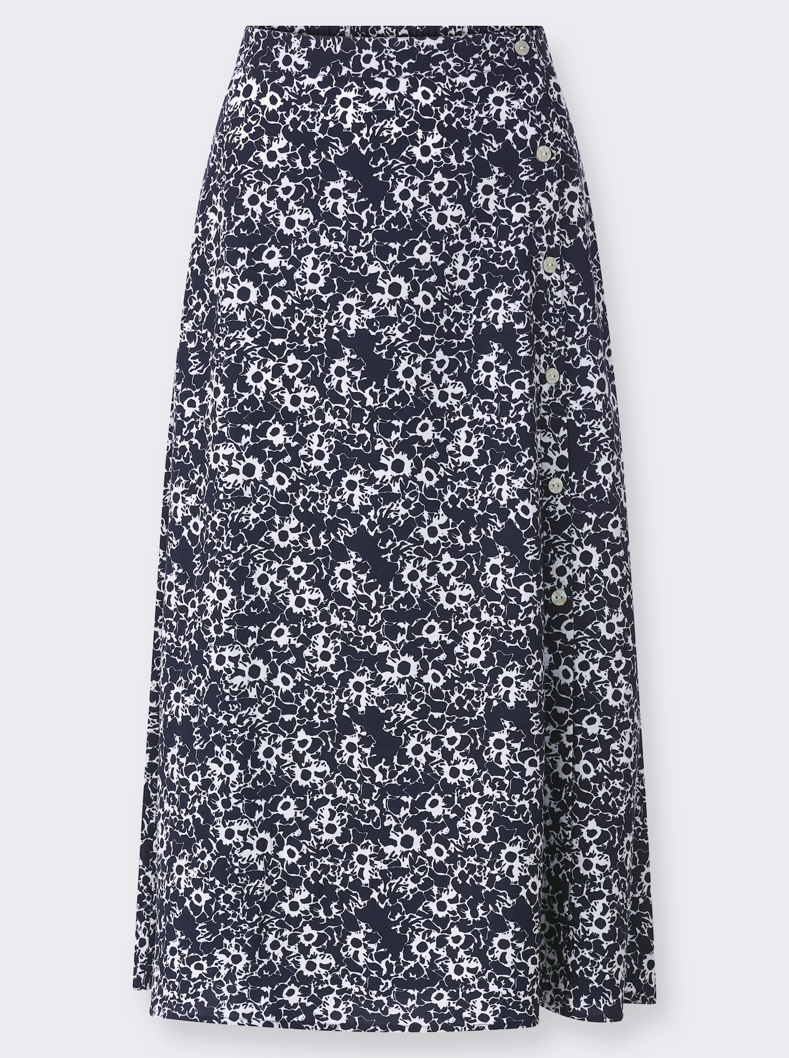 Schlupfrock mit Zierknopfleiste - marine-weiß-bedruckt