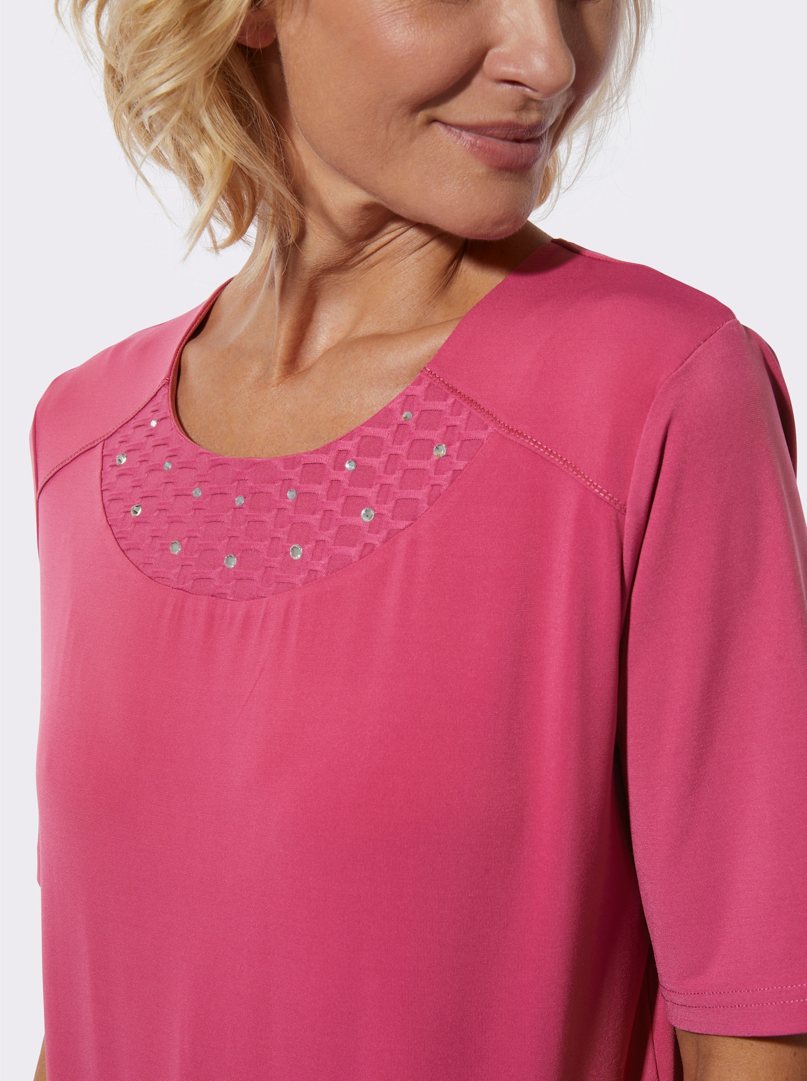 Shirt met ronde hals en schouderpas voor - heide