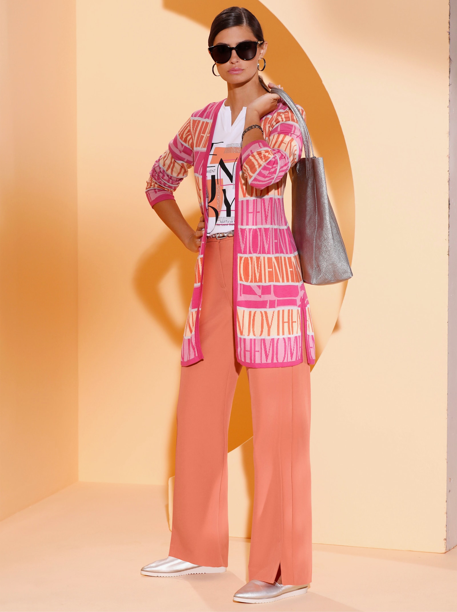 Marlene-Hose mit Schlitz am Saum - papaya