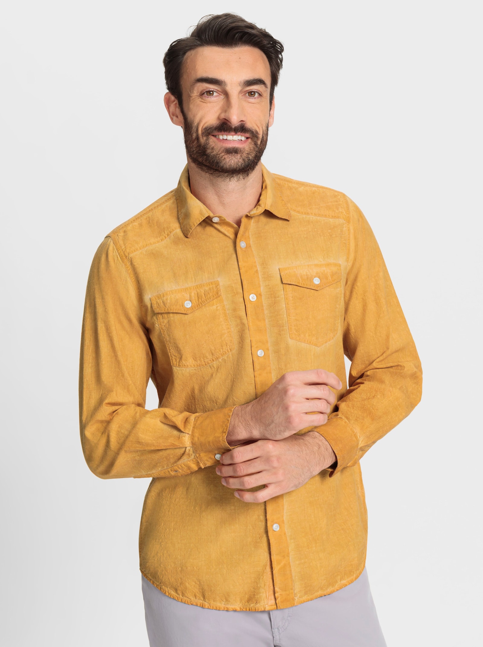 Marco Donati Langarmhemd in Oil-dyed-Waschung - ocker