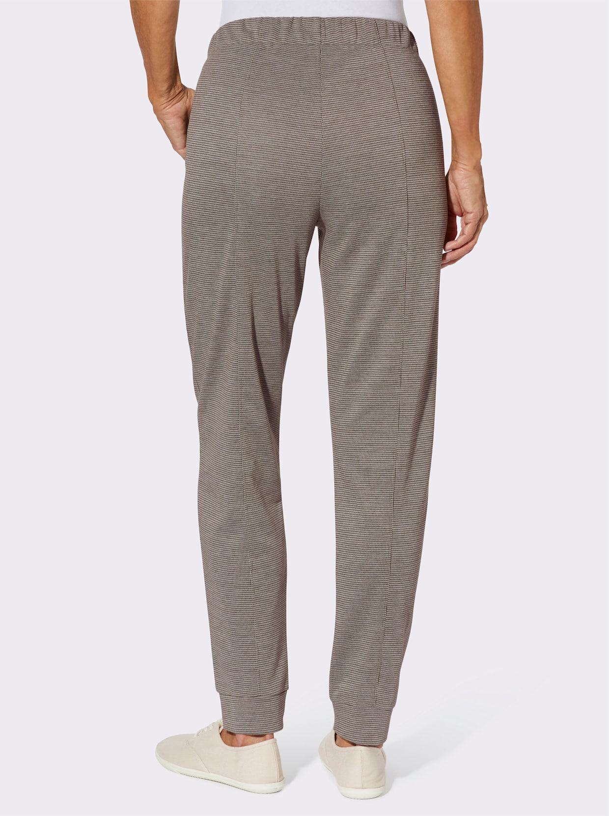 Jerseybroek  in een gemêleerde look - choco/ecru gemêleerd