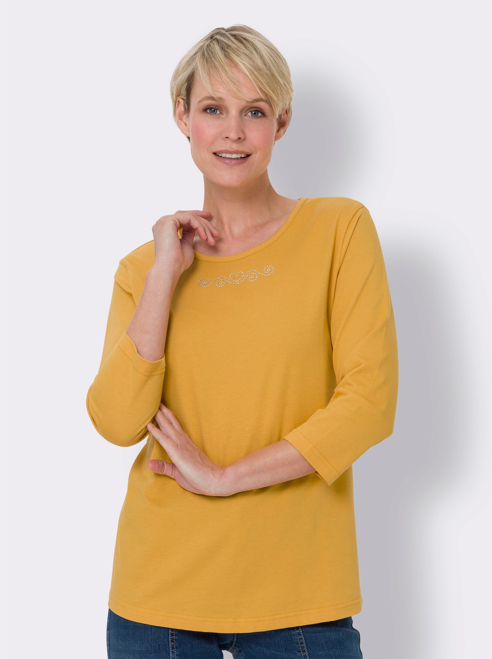 3/4-Arm-Shirt mit Ziersteinchen - ocker