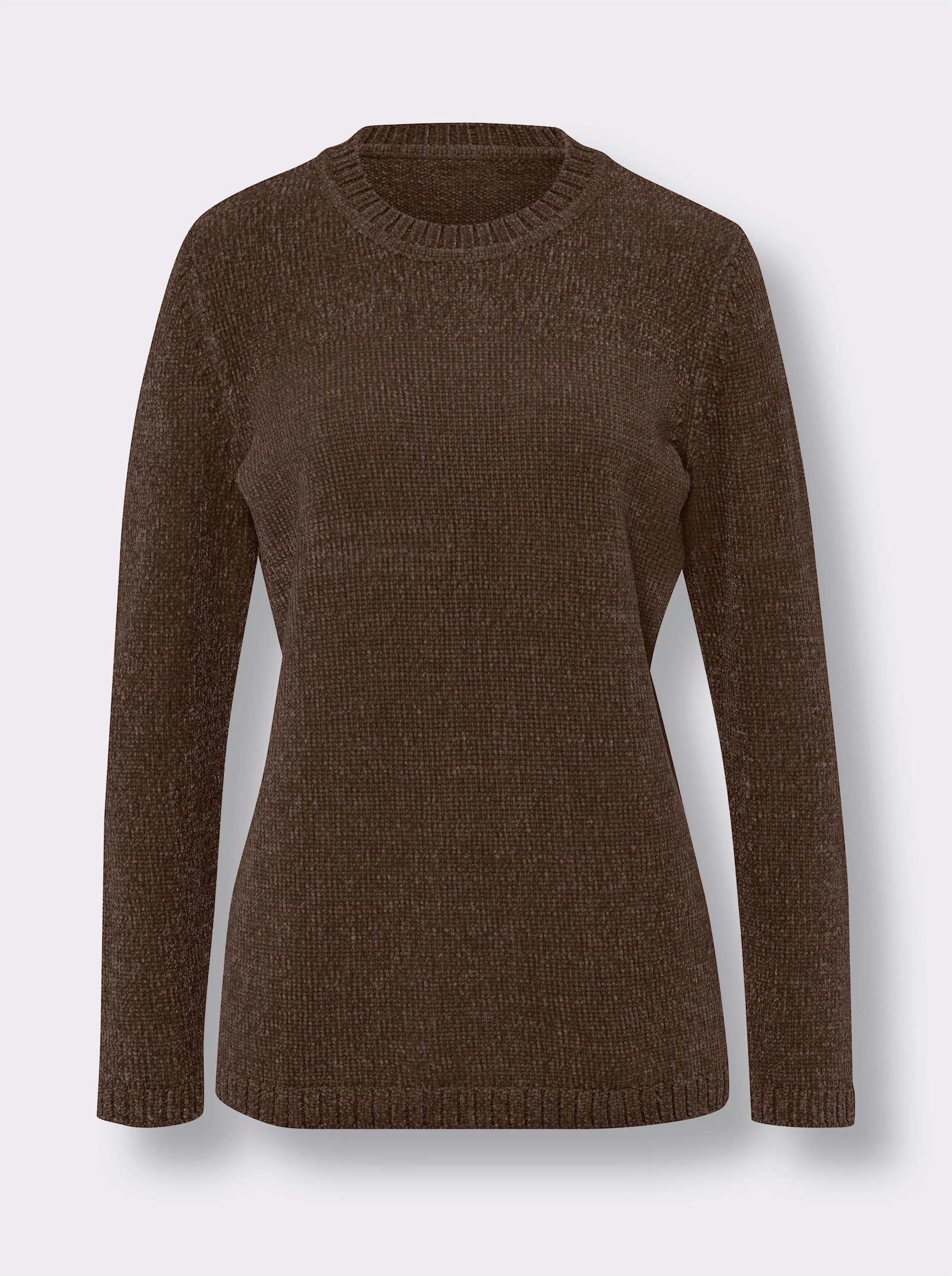 Pullover met lange mouwen in chenille - chocolade