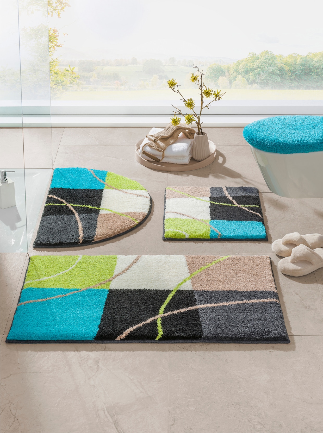 Grund Badmat - turquoise/taupe