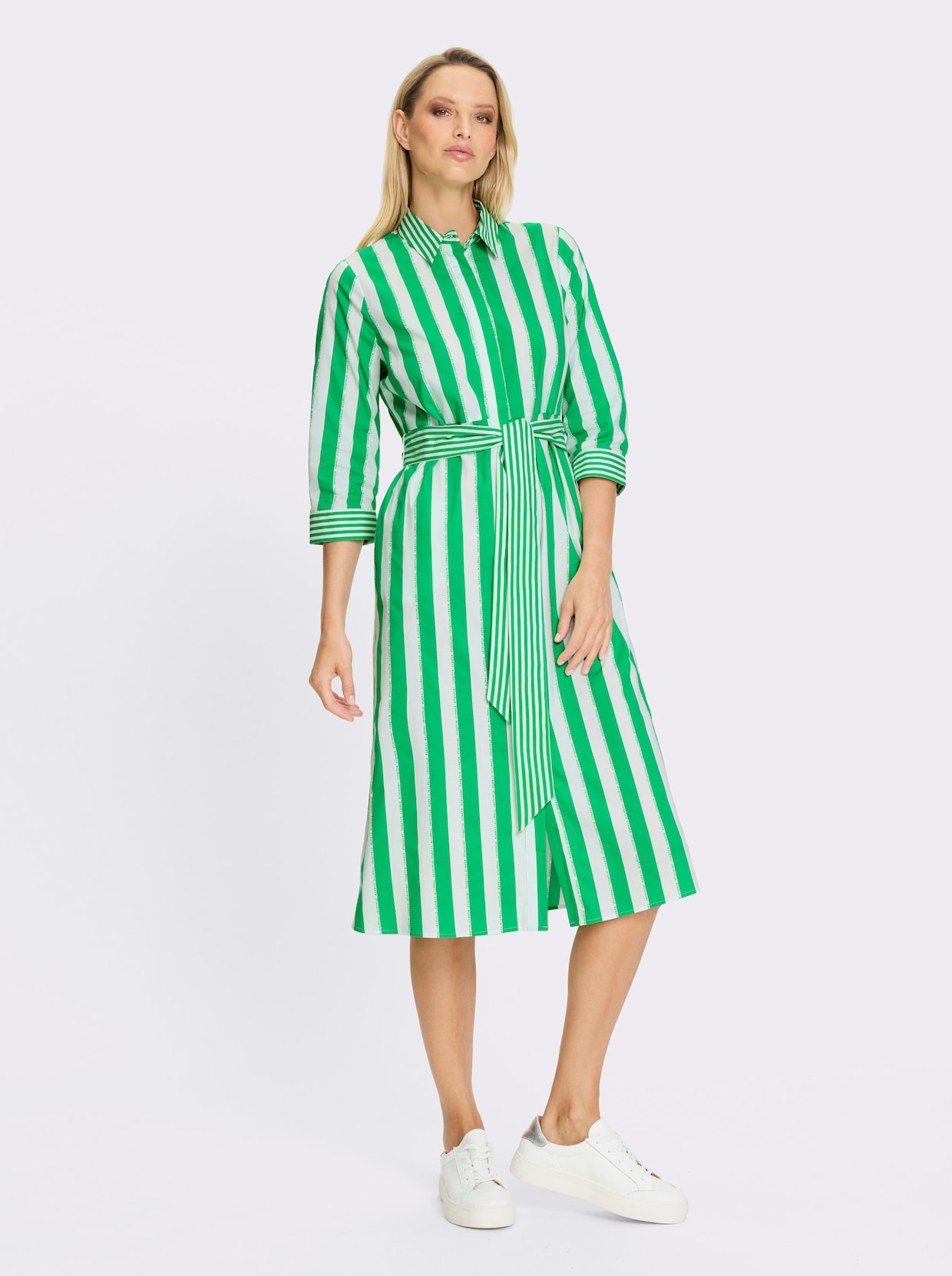 heine Hemdblusenkleid - grasgrün-ecru-gestreift
