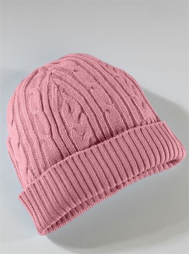 Strickmütze mit Zopf- und Rippenmuster - altrosa