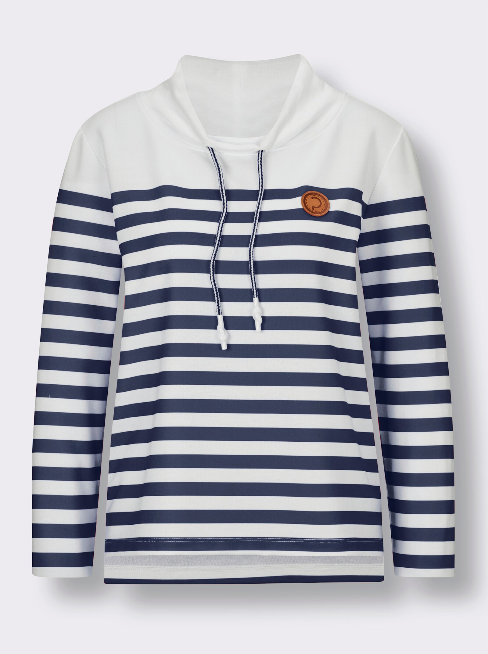 CREATION L PREMIUM Sweatshirt mit verlängertem Rückenteil - weiss-marine-geringelt