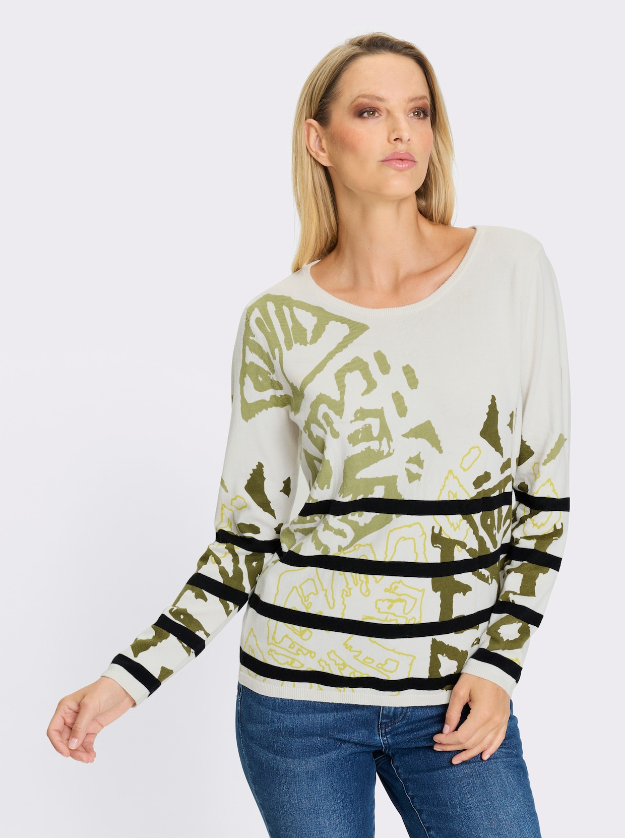 heine Feinstrickpullover - ecru-schilf-bedruckt