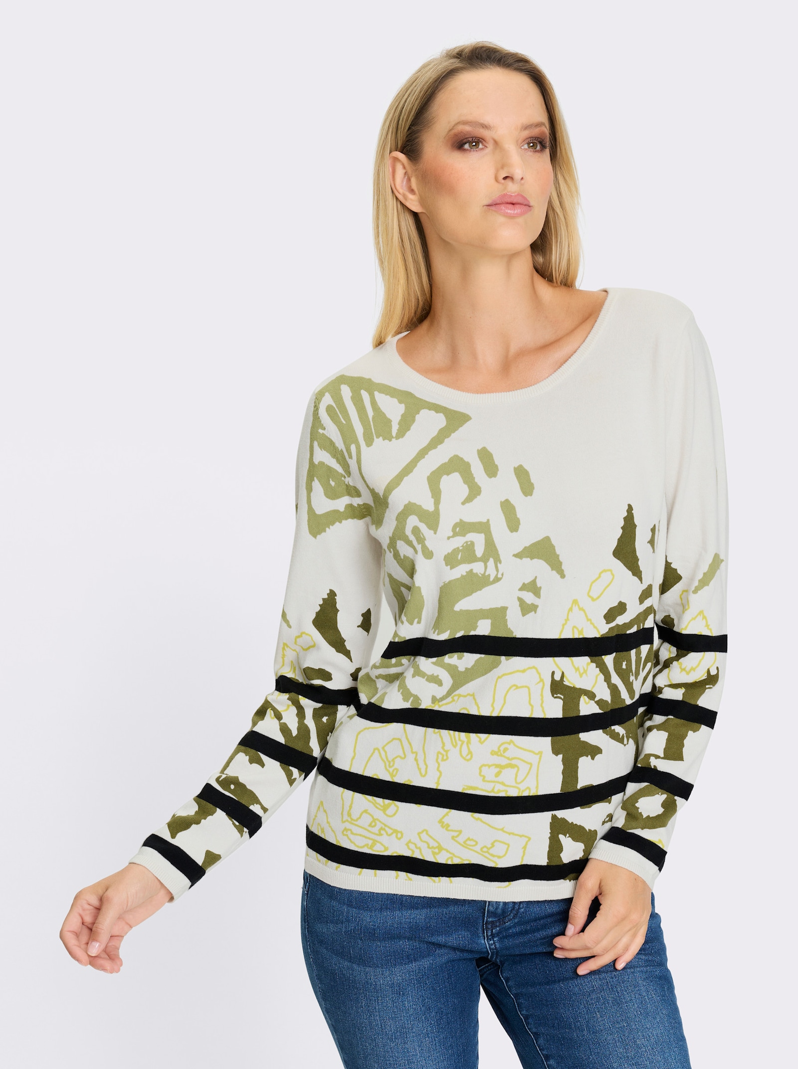 heine Pull en tricot fin avec mélange de motifs - écru-roseau imprimé