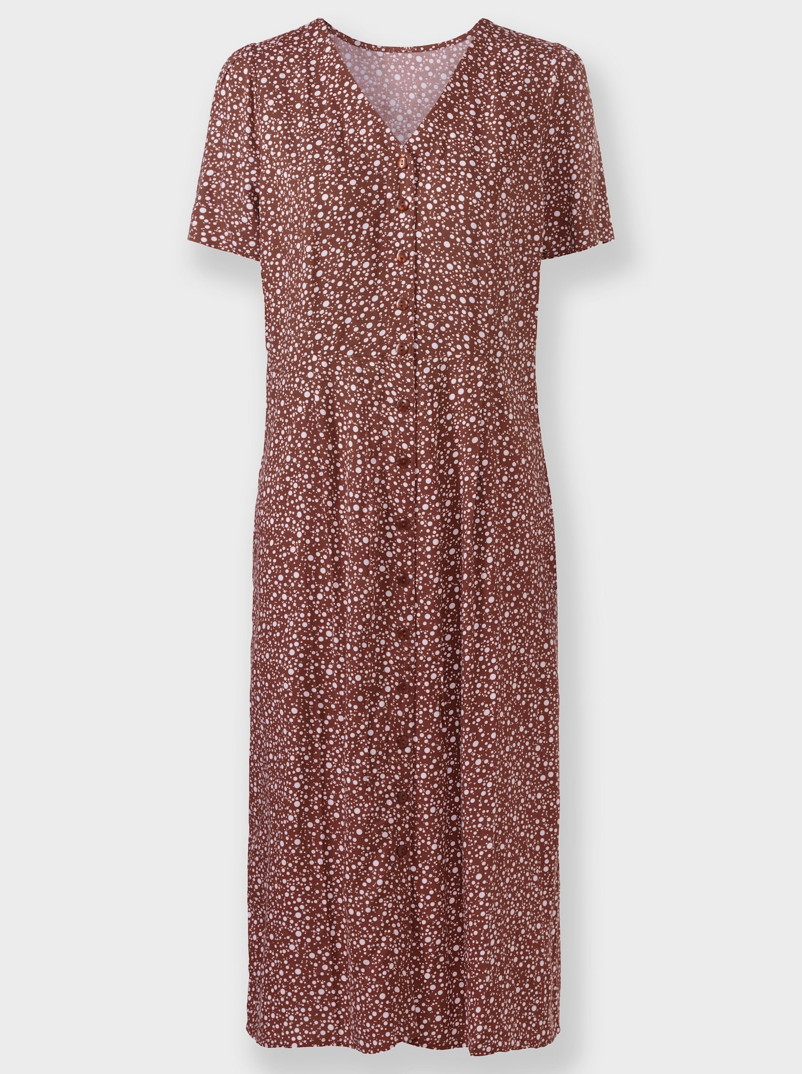 Sommerkleid an den Schultern gerafft - rotbraun-weiß-bedruckt