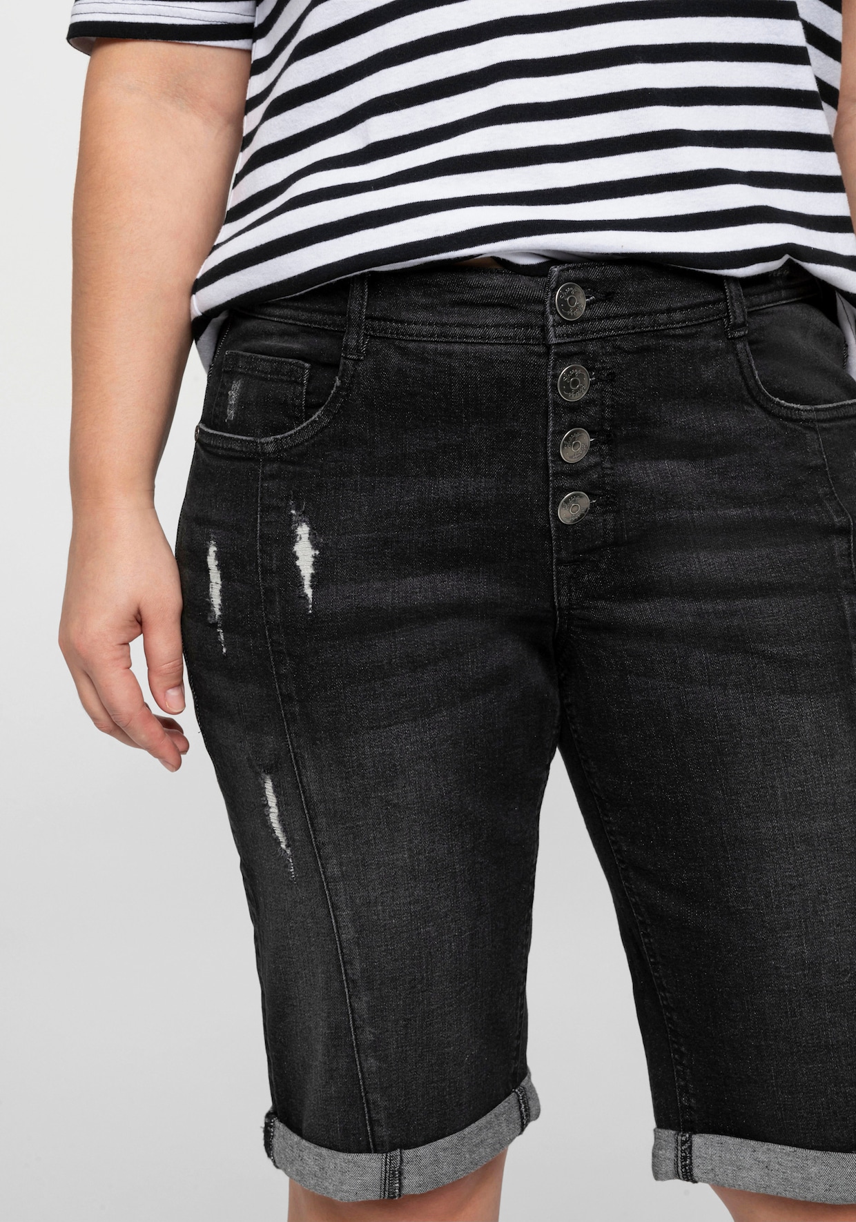 sheego Jeansbermuda - black used denim