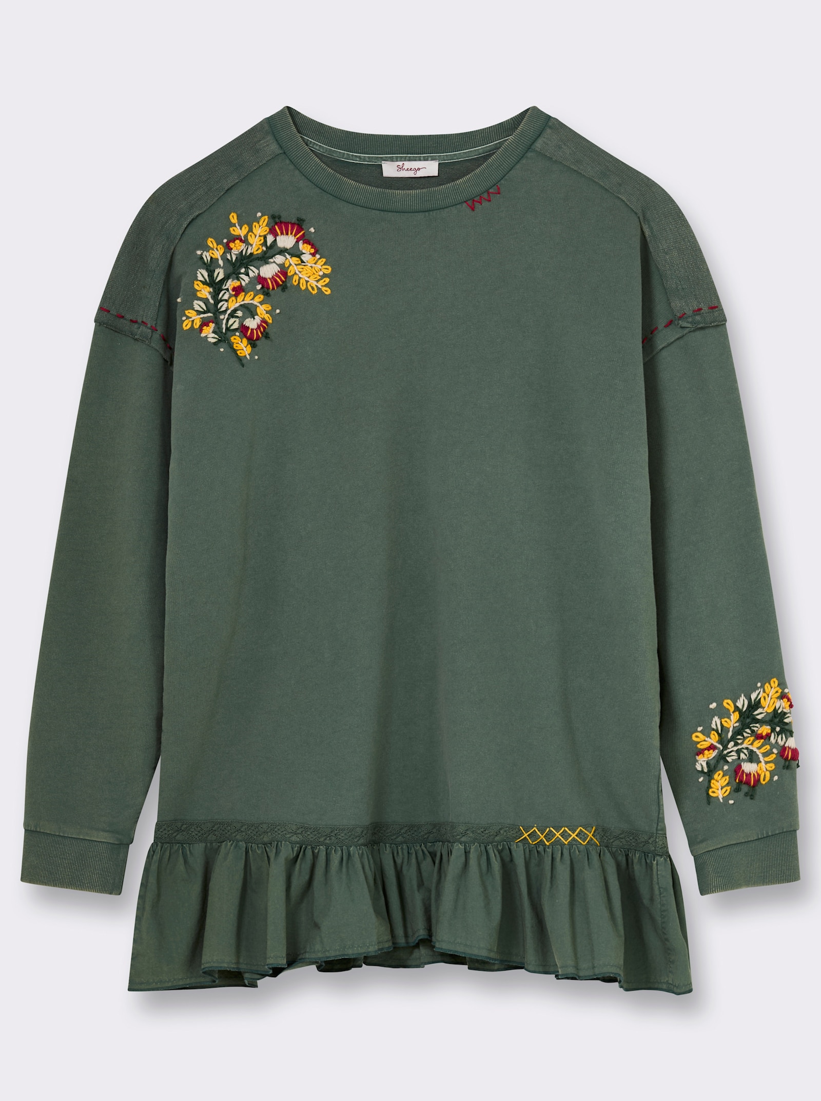 sheego by Joe Browns Sweatshirt mit Volant am Saum - moos