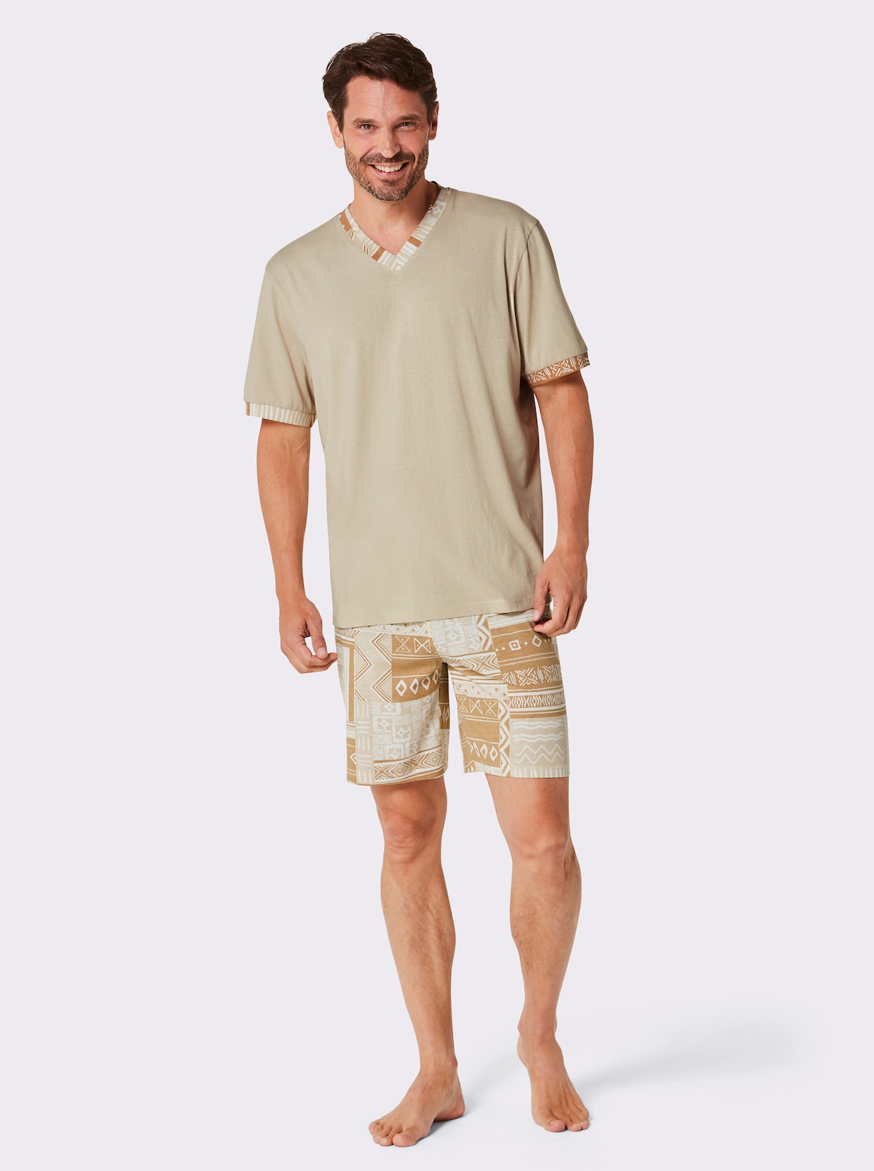wäschepur men Shorty's - ecru/zand bedrukt + ecru/bleu bedrukt