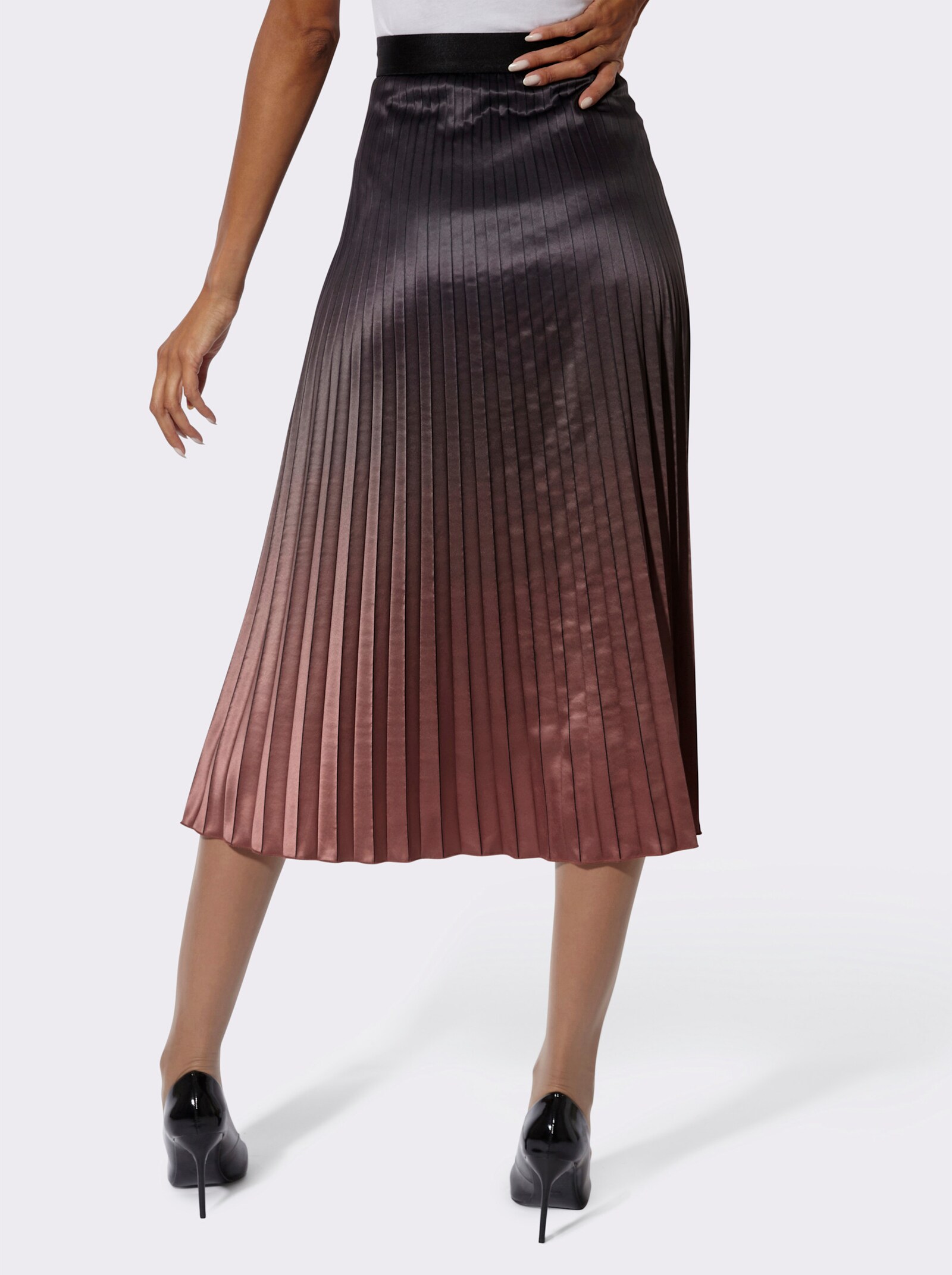 Plisseerock im modischen Farbverlauf - schwarz-rotbraun-bedruckt