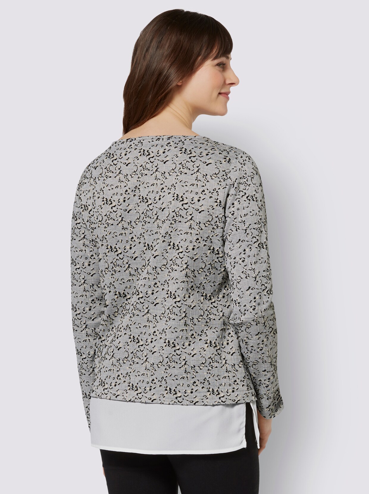 Rundhalsshirt - ecru-schwarz-meliert