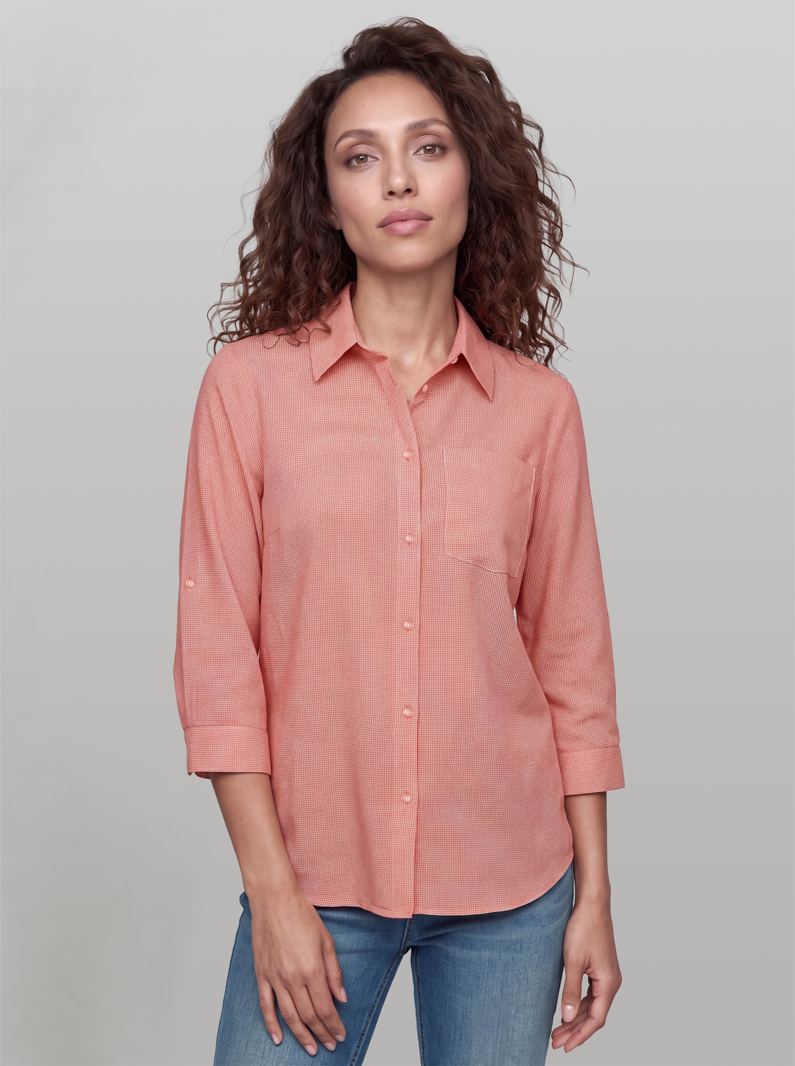 heine Karobluse mit Hemdkragen - grapefruit-champagner-kariert