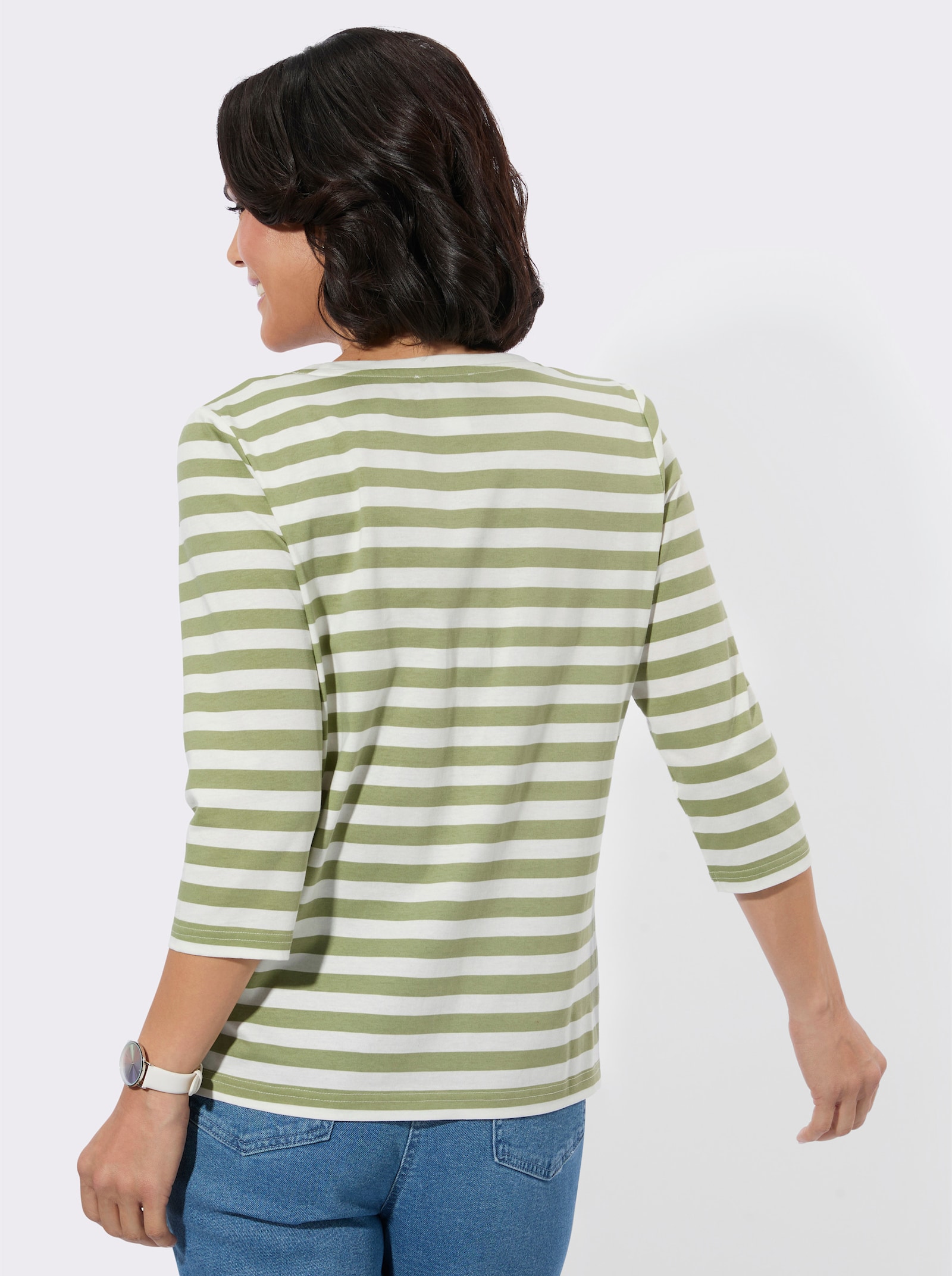 3/4-Arm-Shirt mit Rundhalsausschnitt - schilf-moos-bedruckt