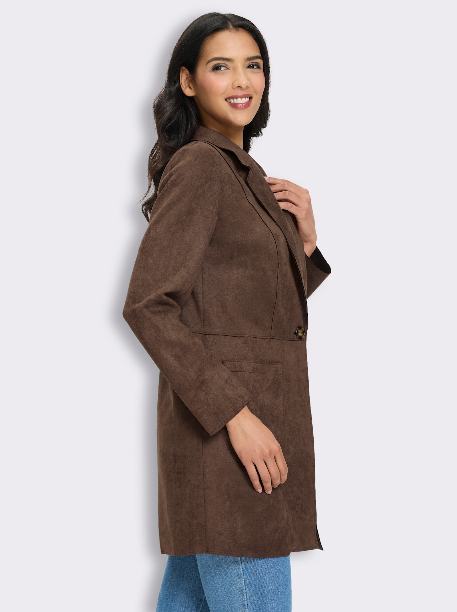 Longblazer aus Veloursleder-Imitat - schoko