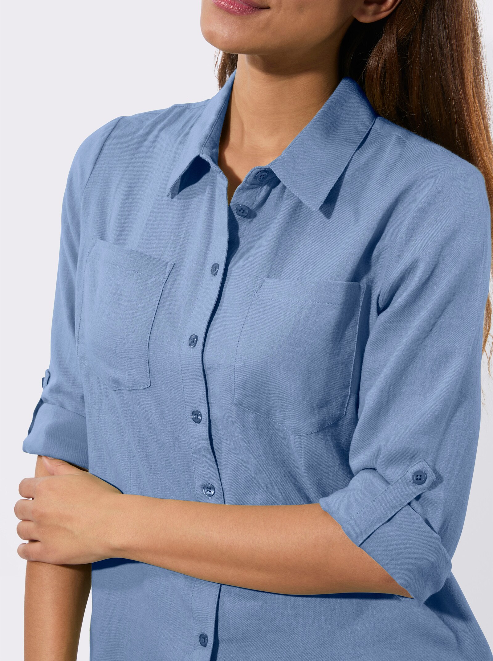 Flanellbluse mit Karomuster-Details - bleu