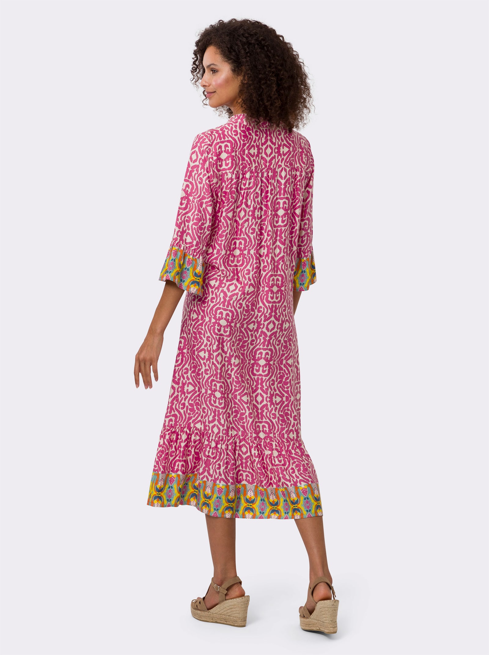 heine Jurk met print en volants - fuchsia/ivoor bedrukt