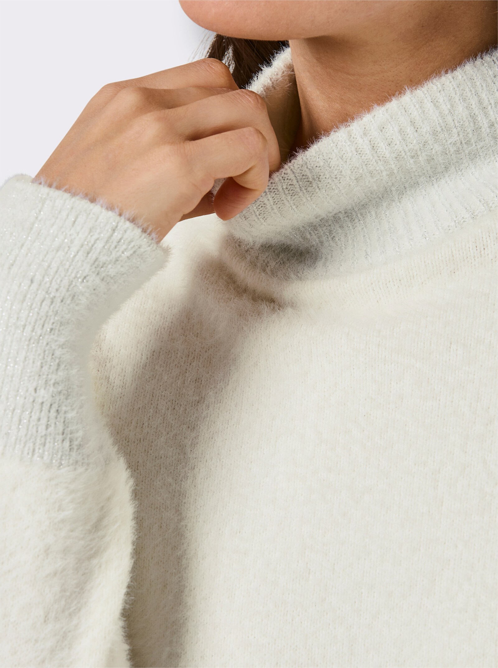 CREATION L PREMIUM Langarm-Pullover mit Glanzgarn - ecru