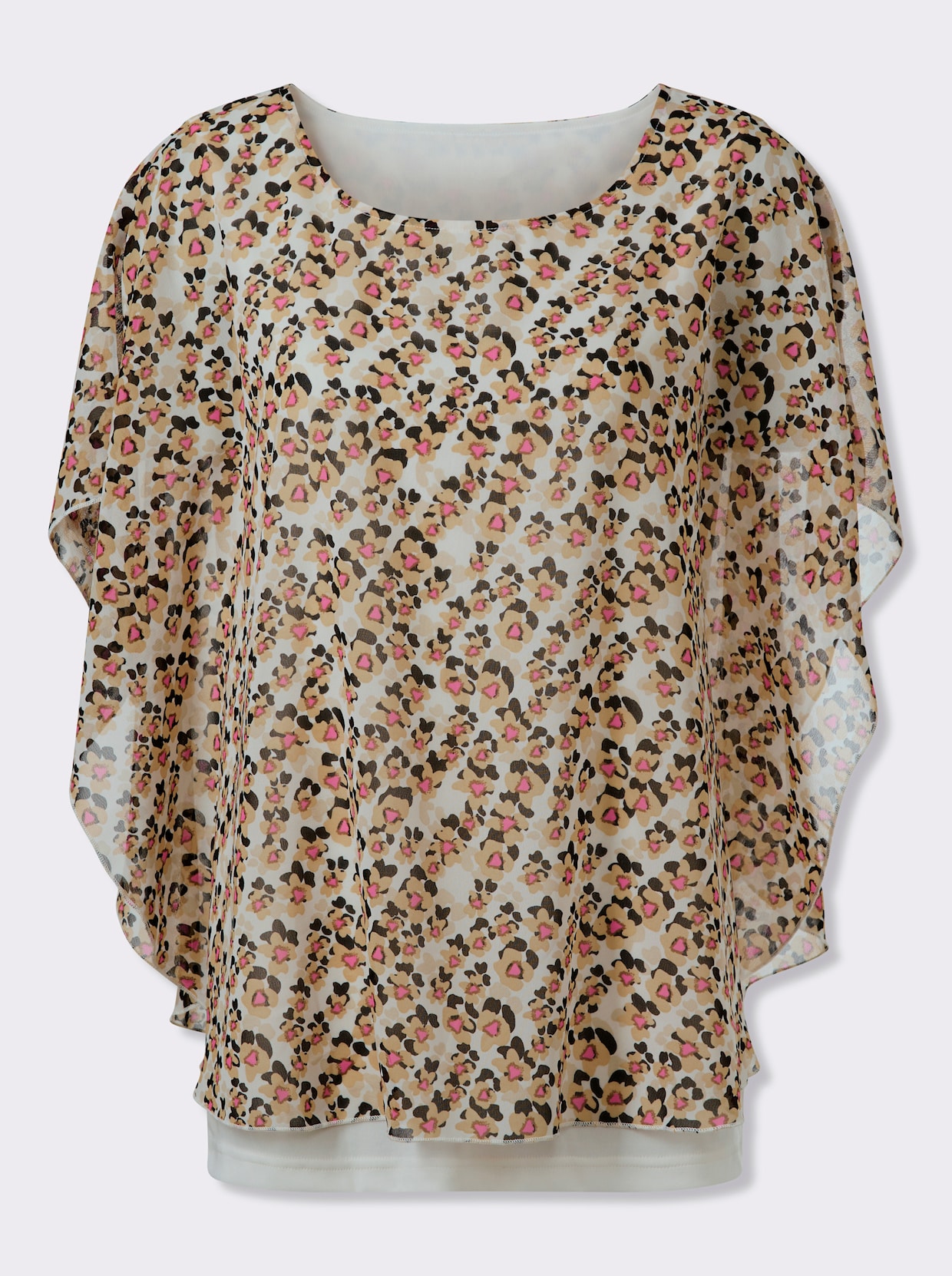 Schlupfbluse im Lagenlook - champagner-camel-bedruckt