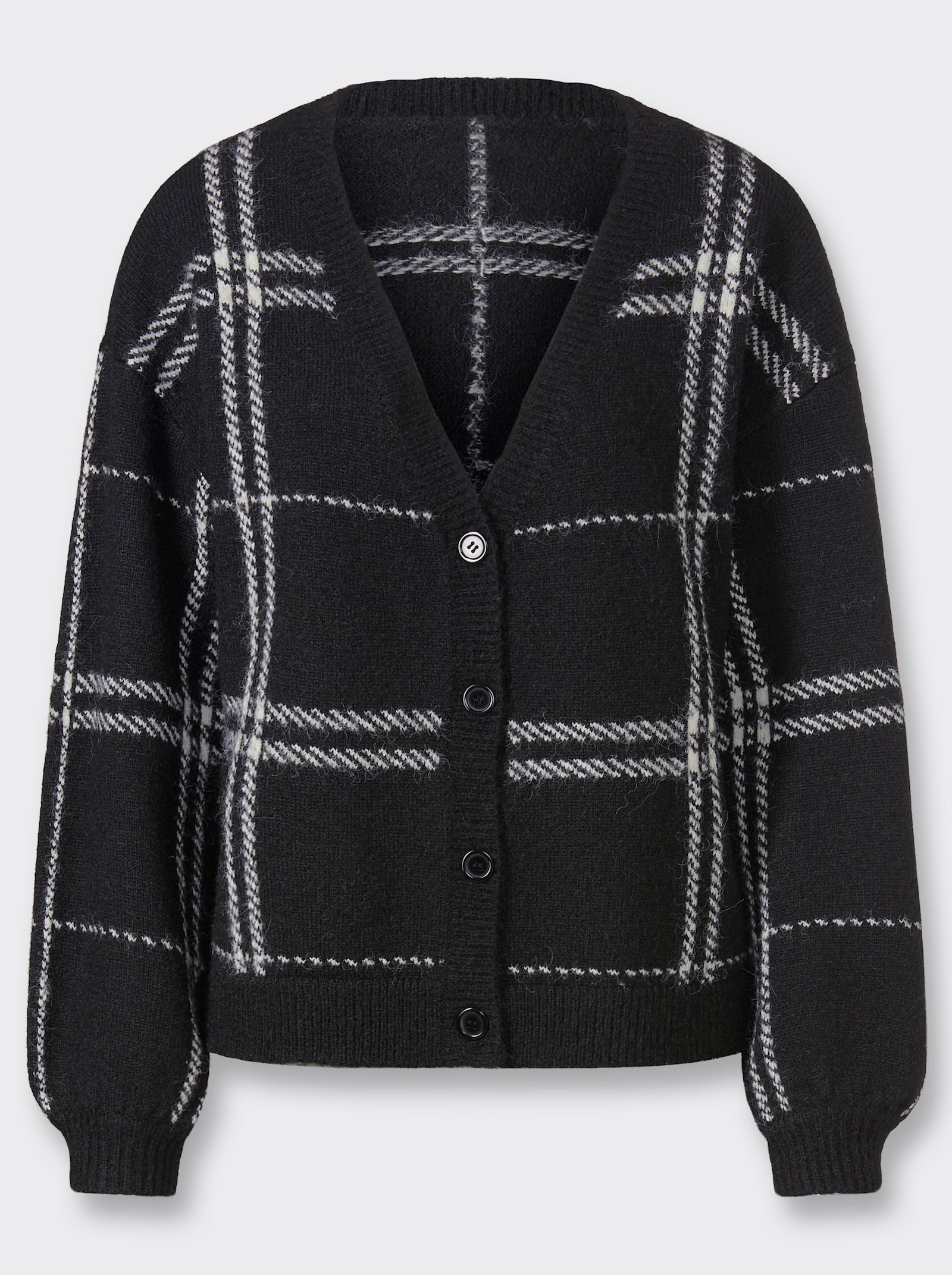 heine Jacquardstrickjacke mit Karomuster - schwarz-ecru-kariert