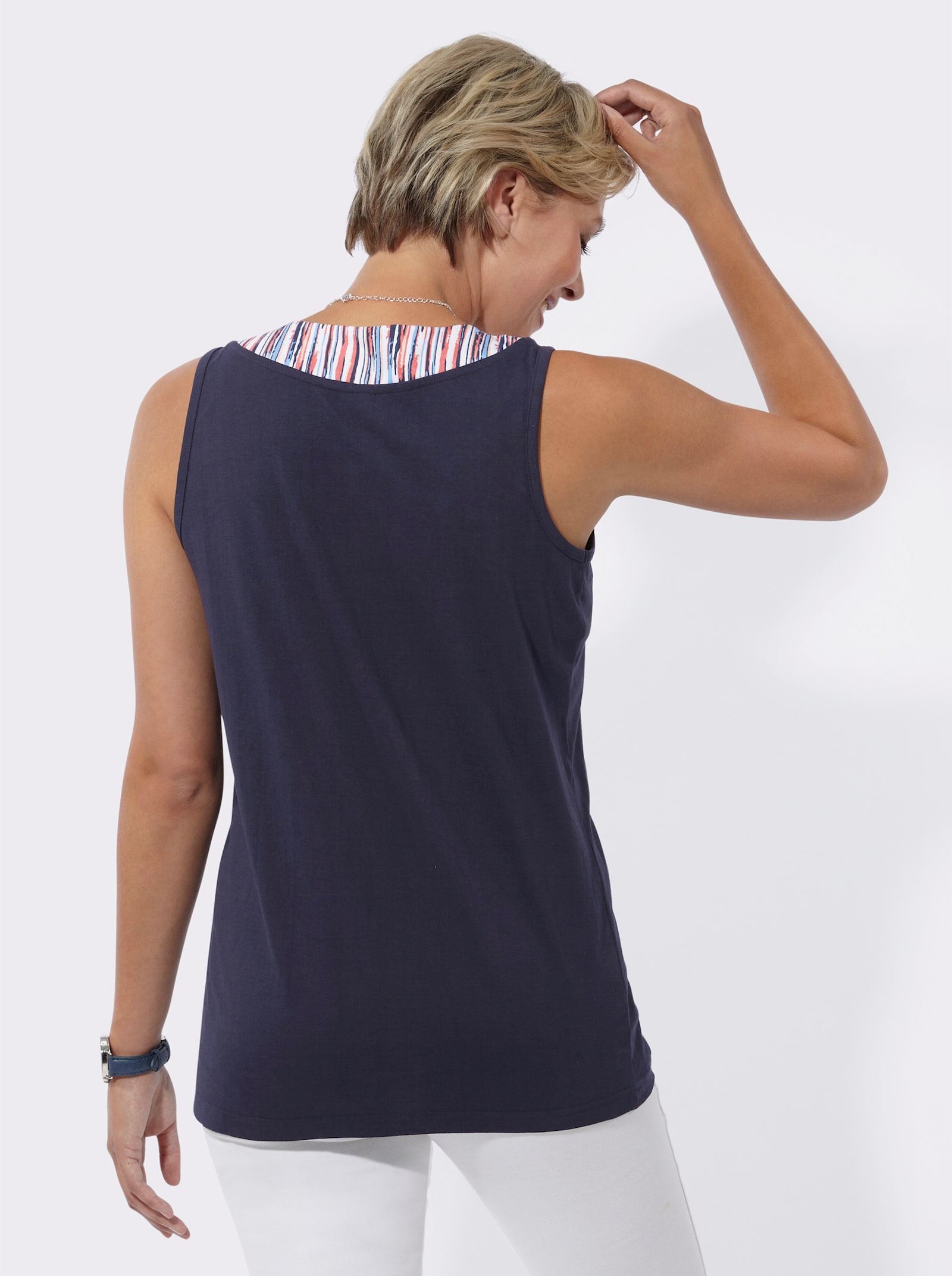 Lange top met rimpeling bij de ronde hals - marine