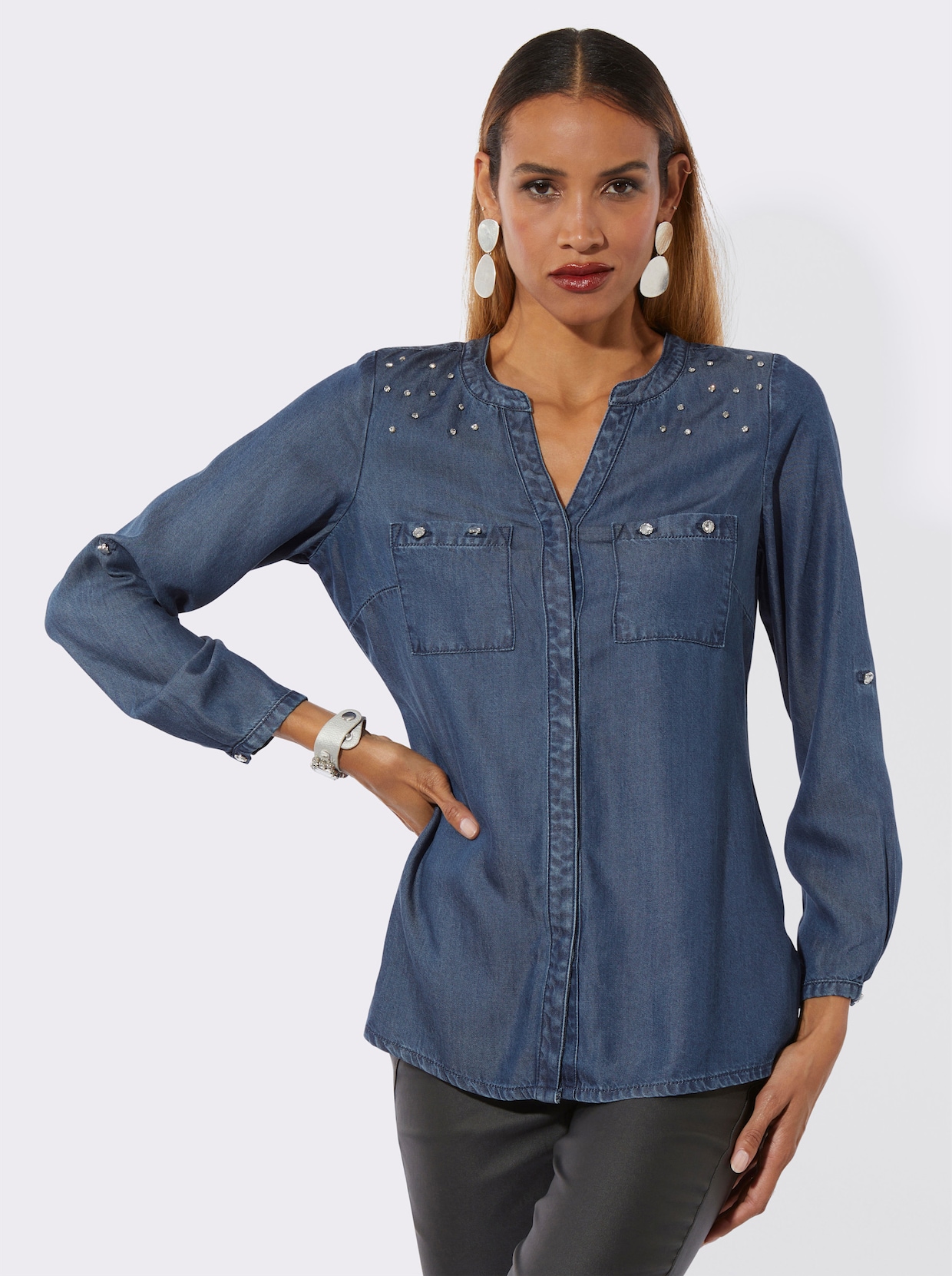 Langarm-Bluse - blue-bleached