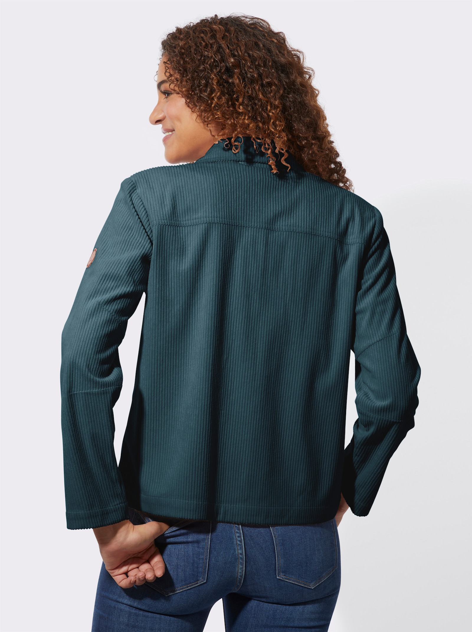 Cordjacke mit Hemdkragen - petrol