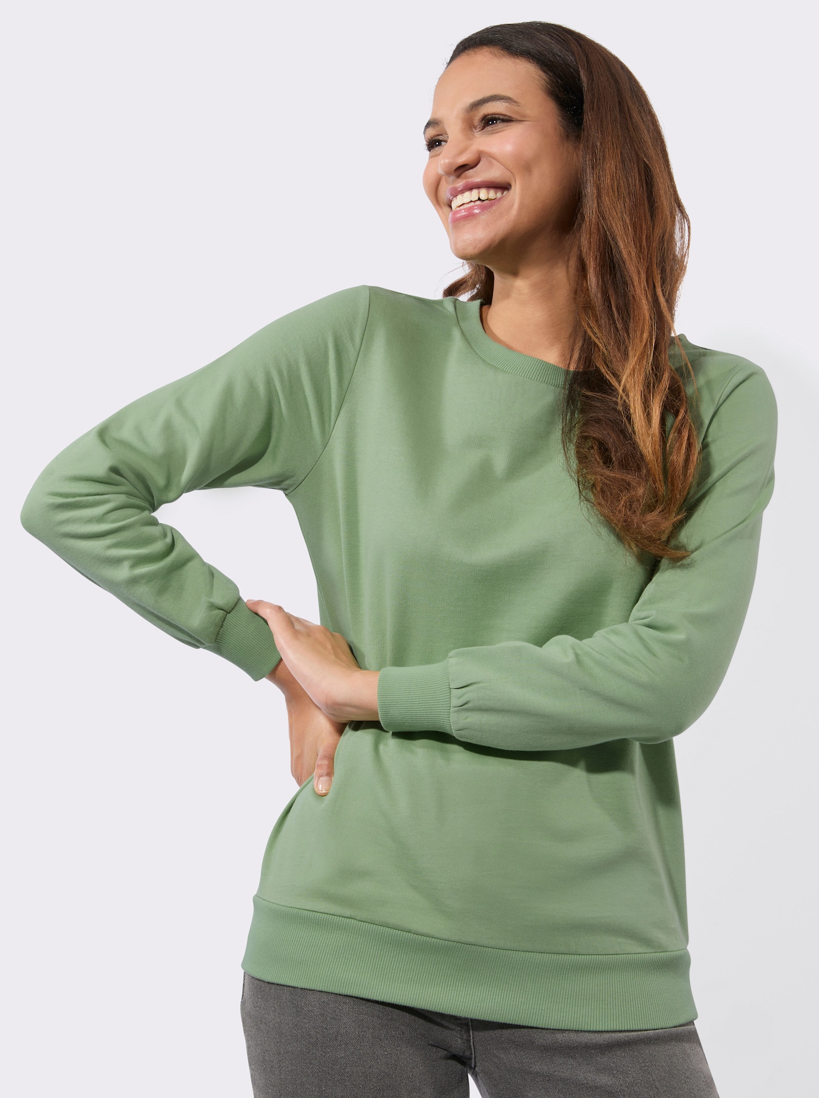 Sweatshirt mit Ripp-Abschlüssen - eucalyptus